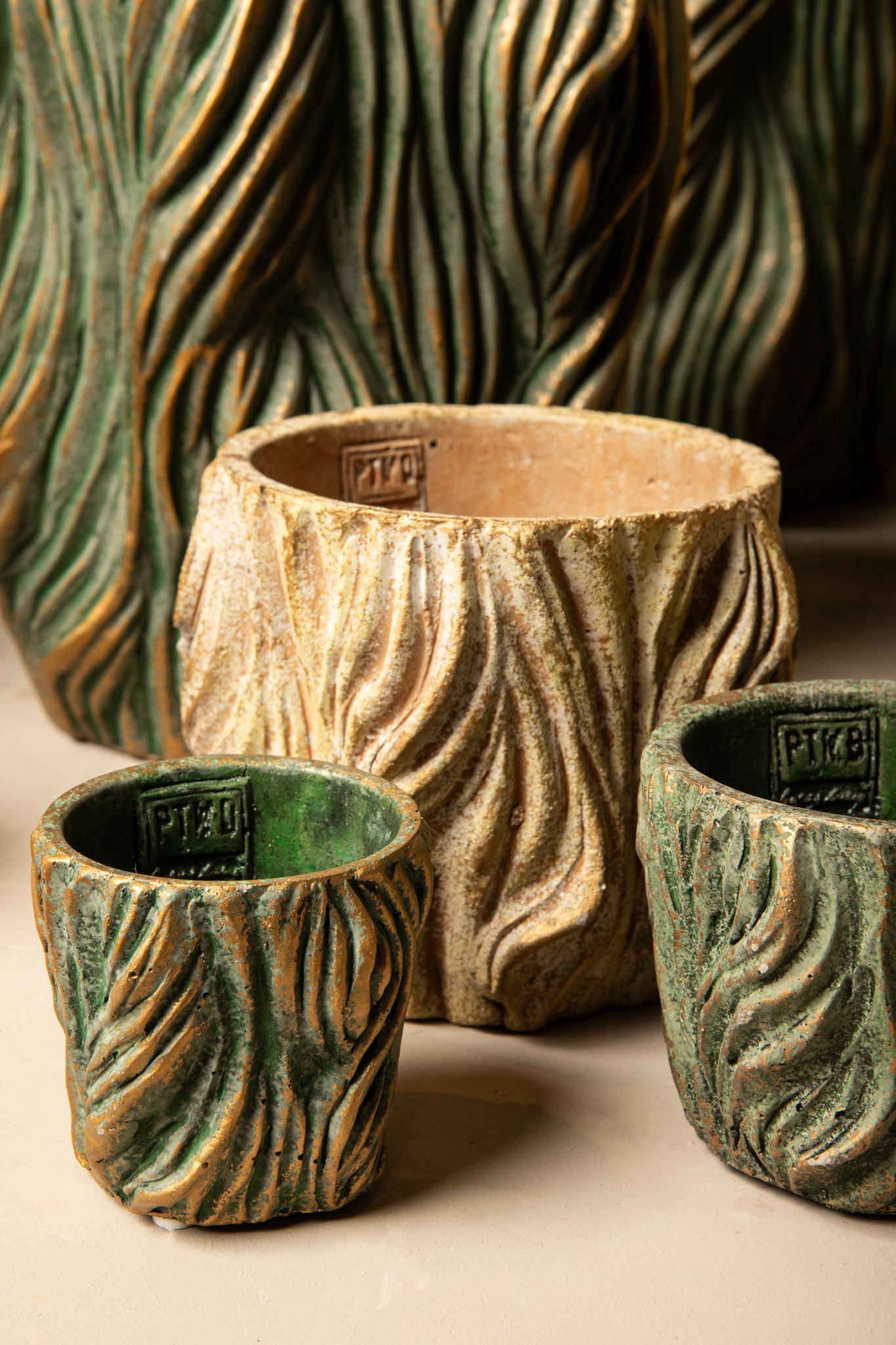 PTMD Bloempot Alexio - 16x16x30 cm - Cement - Groen