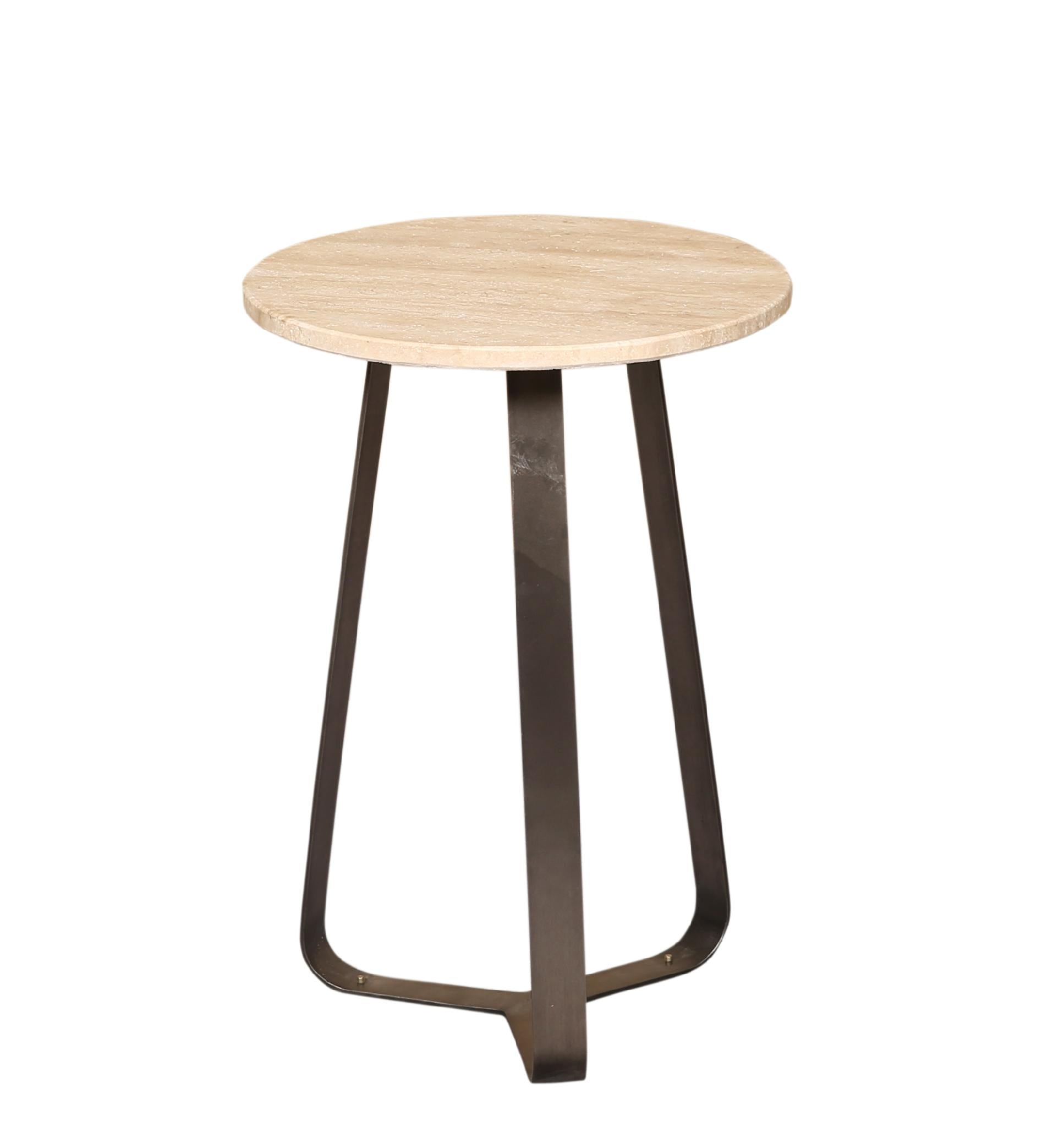 PTMD Salontafel Micka - 40x40x56 cm - Travertijn - Zwart