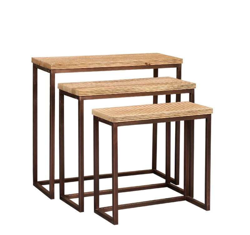 PTMD Bijzettafel Zoah - 70x29x65 cm - Hout - Koper- Set van 3