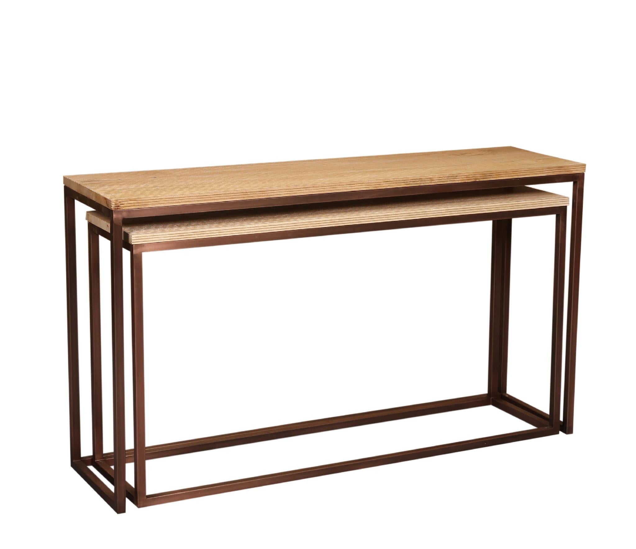 PTMD Bijzettafel Zoah - 149x41x85 cm - Hout - Koper- Set van 2