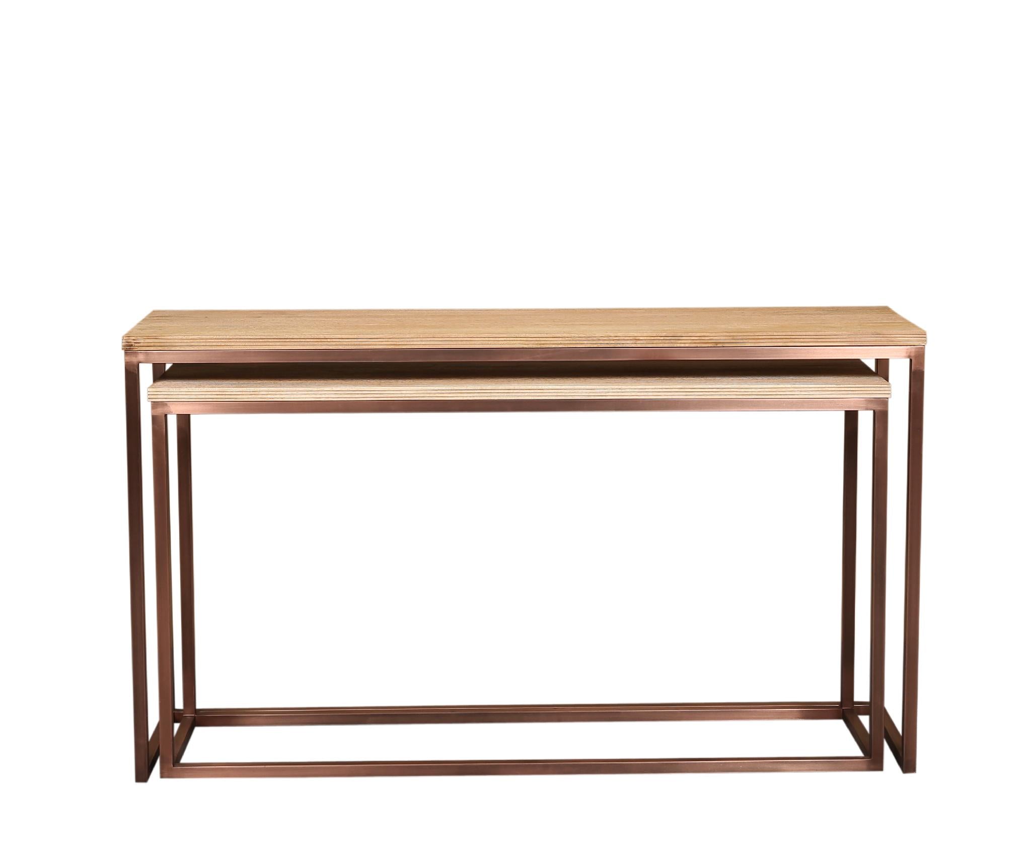 PTMD Bijzettafel Zoah - 149x41x85 cm - Hout - Koper- Set van 2