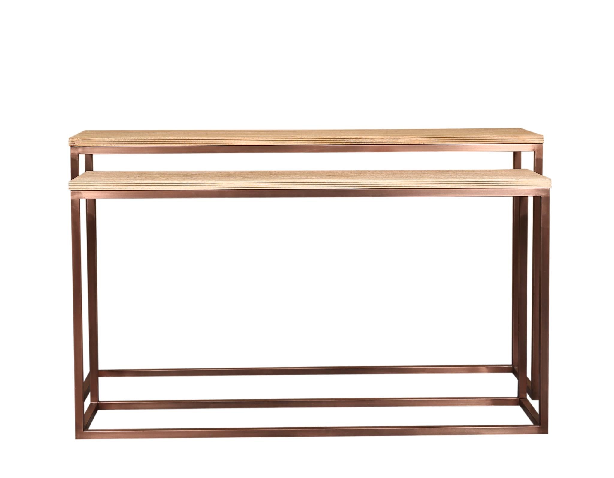 PTMD Bijzettafel Zoah - 149x41x85 cm - Hout - Koper- Set van 2