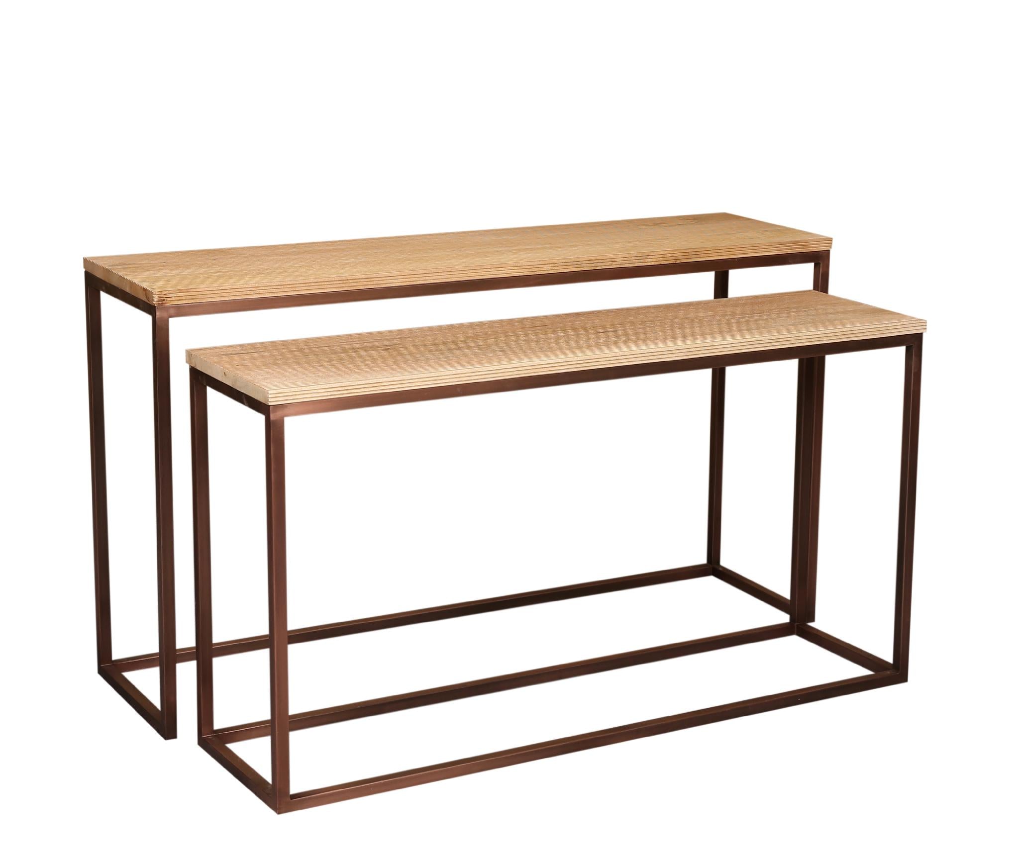 PTMD Bijzettafel Zoah - 149x41x85 cm - Hout - Koper- Set van 2