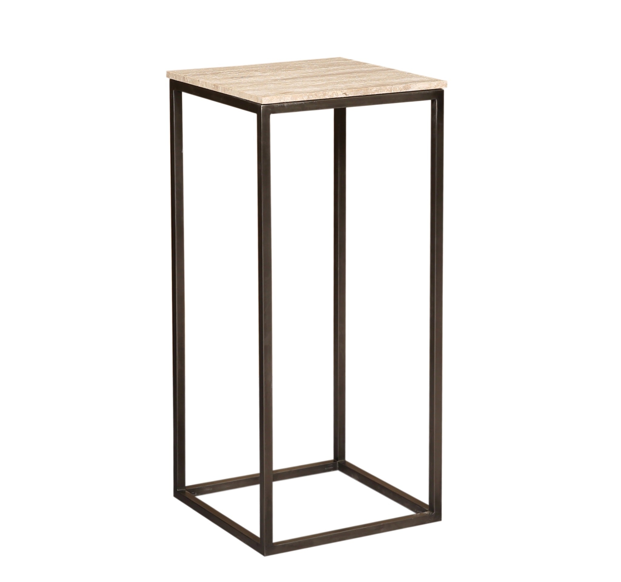 PTMD Bijzettafel Zoah - 40x40x90 cm - Travertijn - Zwart- Set van 3