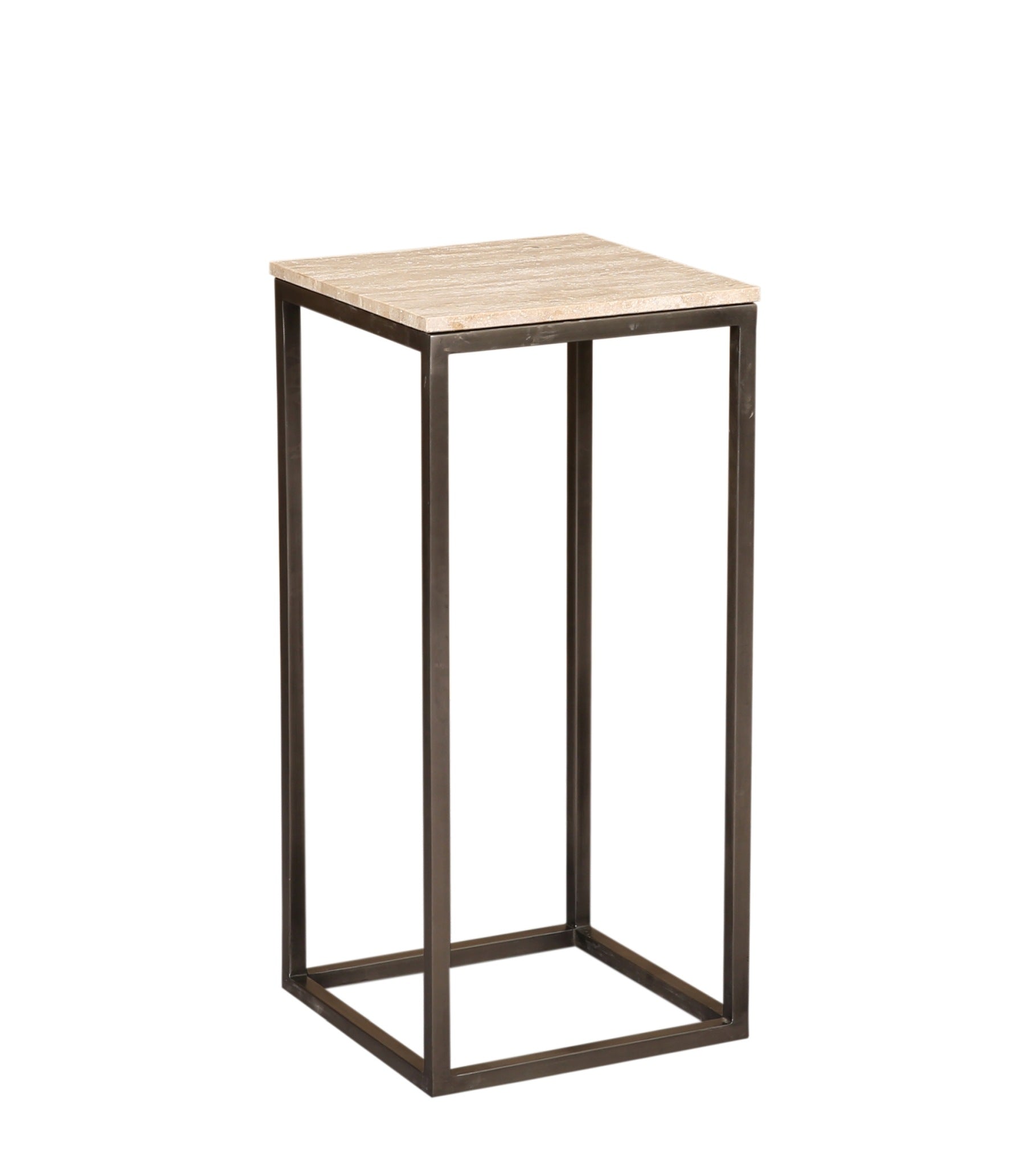 PTMD Bijzettafel Zoah - 40x40x90 cm - Travertijn - Zwart- Set van 3