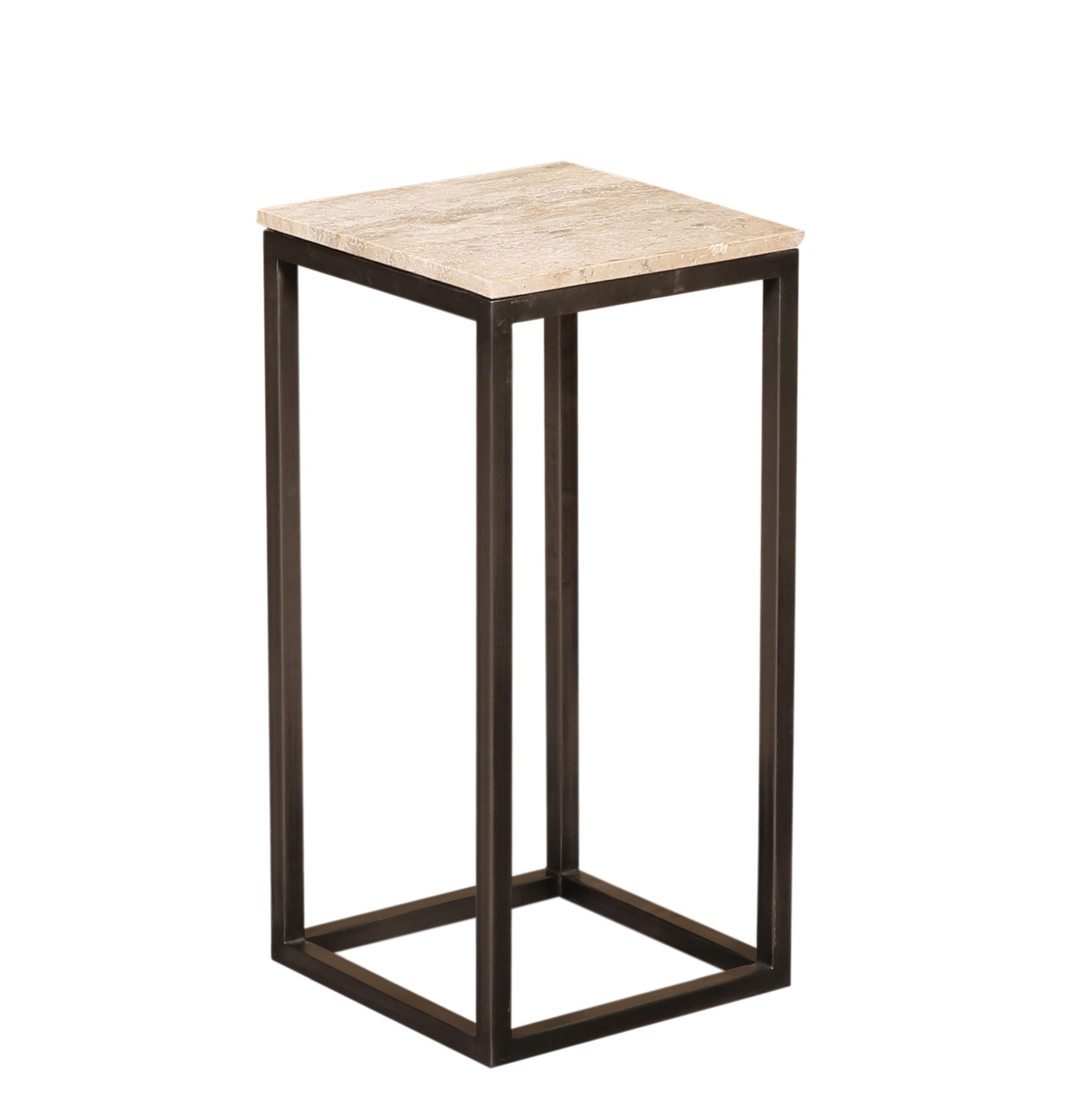 PTMD Bijzettafel Zoah - 40x40x90 cm - Travertijn - Zwart- Set van 3