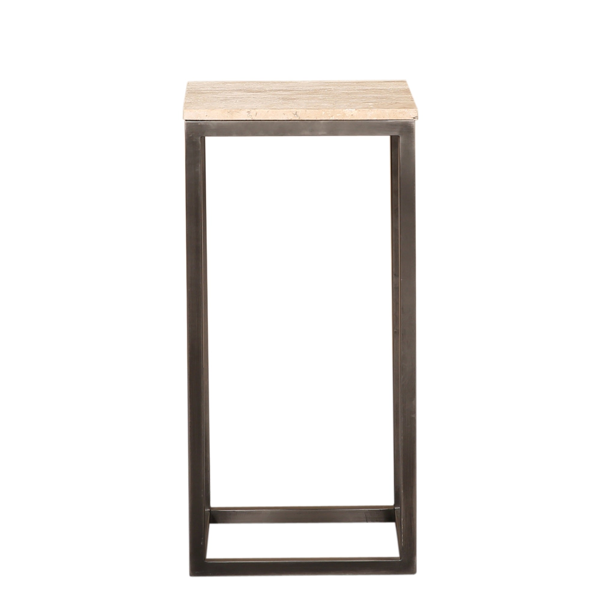 PTMD Bijzettafel Zoah - 40x40x90 cm - Travertijn - Zwart- Set van 3