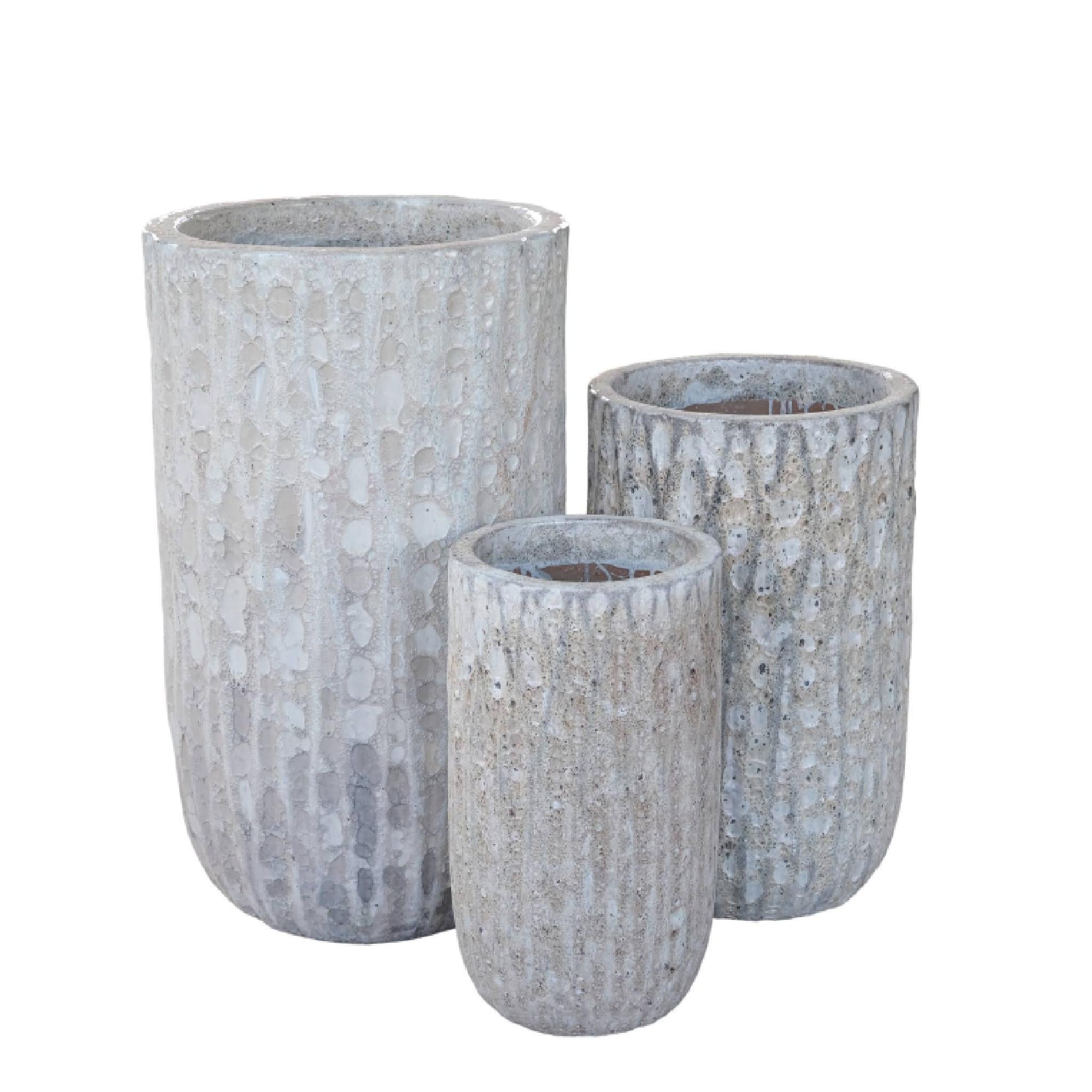 PTMD Bloempot Darron - 50x50x85 cm - Keramiek - Wit- Set van 3