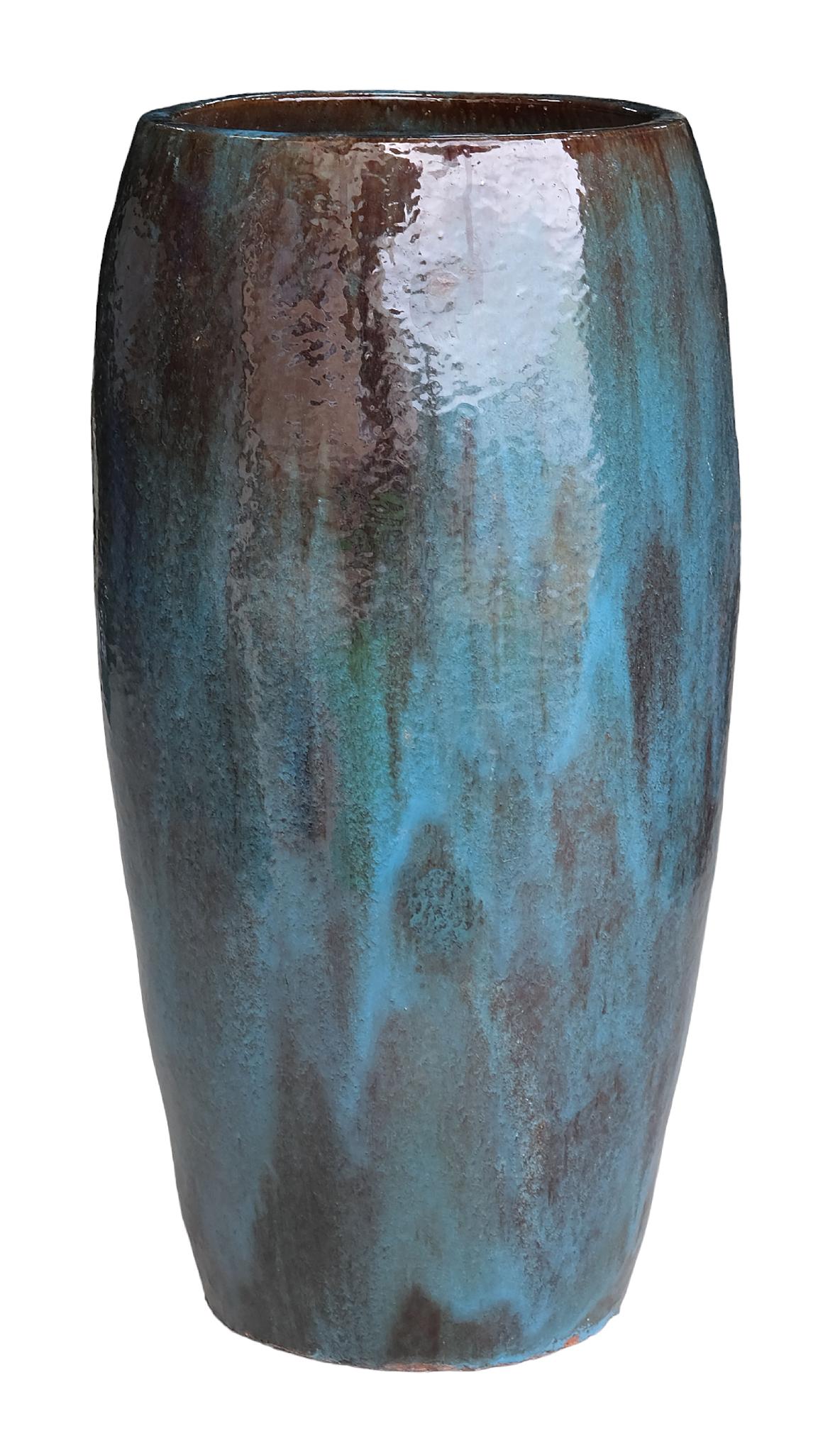 PTMD Bloempot Rachyl - 45x45x90 cm - Keramiek - Blauw- Set van 2