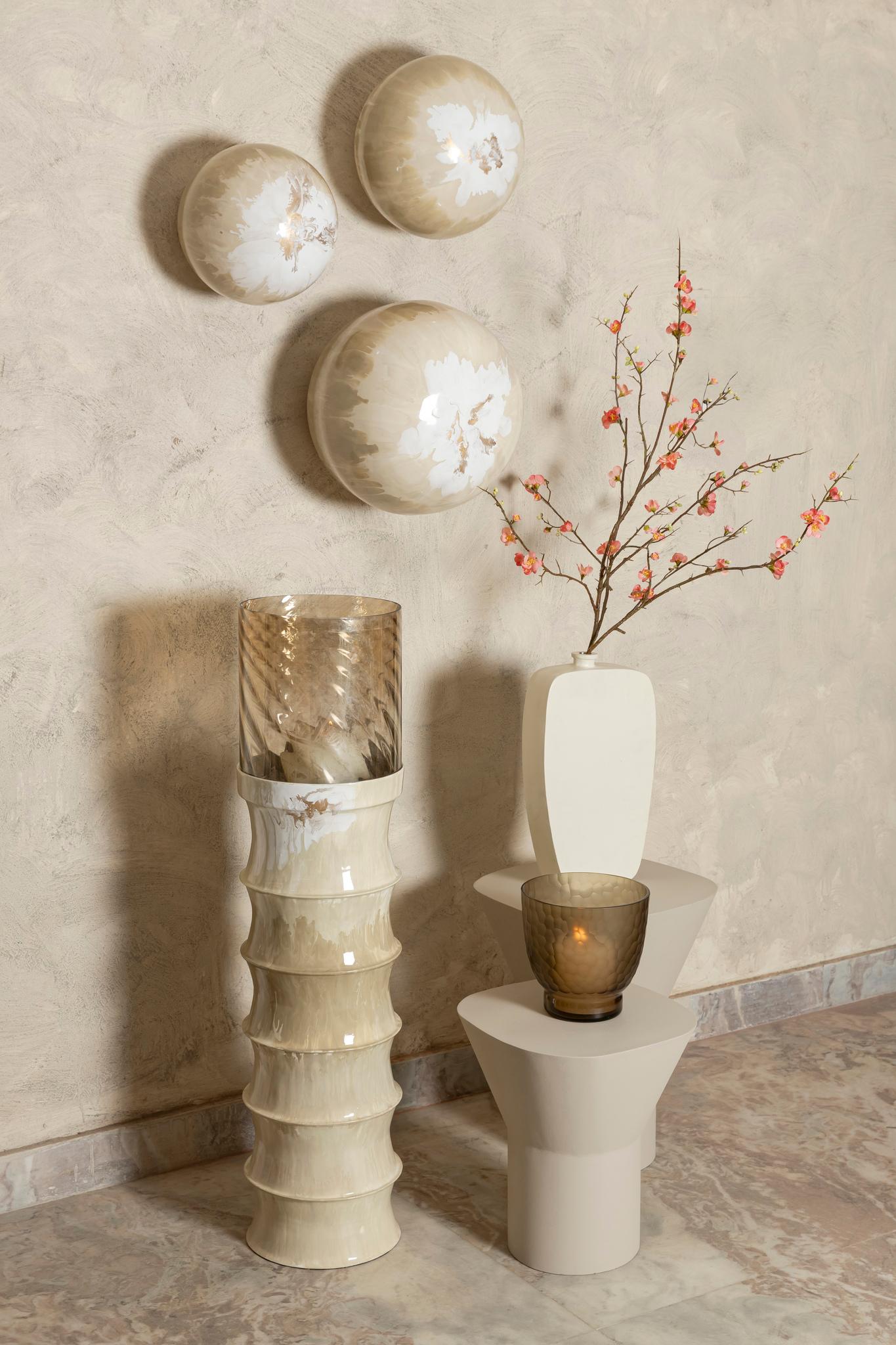 PTMD Wandpaneel Sufyan - 36x31x36 cm - Ijzer - Creme - Set van 3