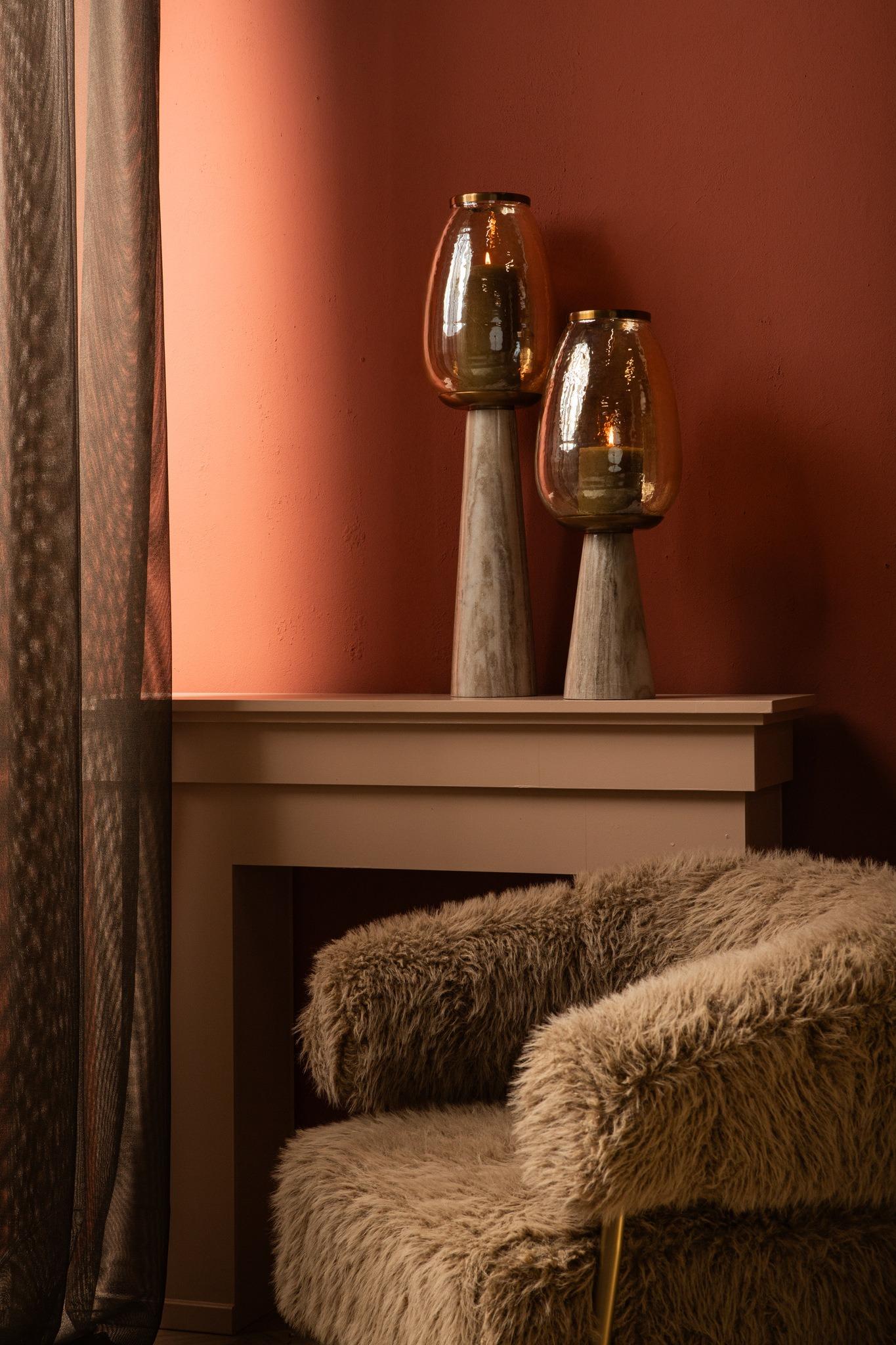 PTMD Windlicht Berdand - 22x22x59 cm - Glas - Beige