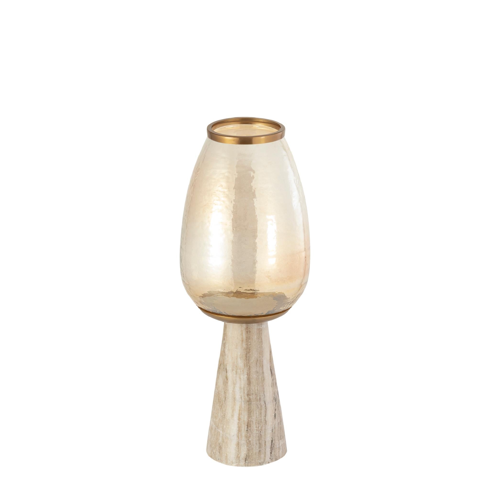 PTMD Windlicht Berdand - 22x22x59 cm - Glas - Beige
