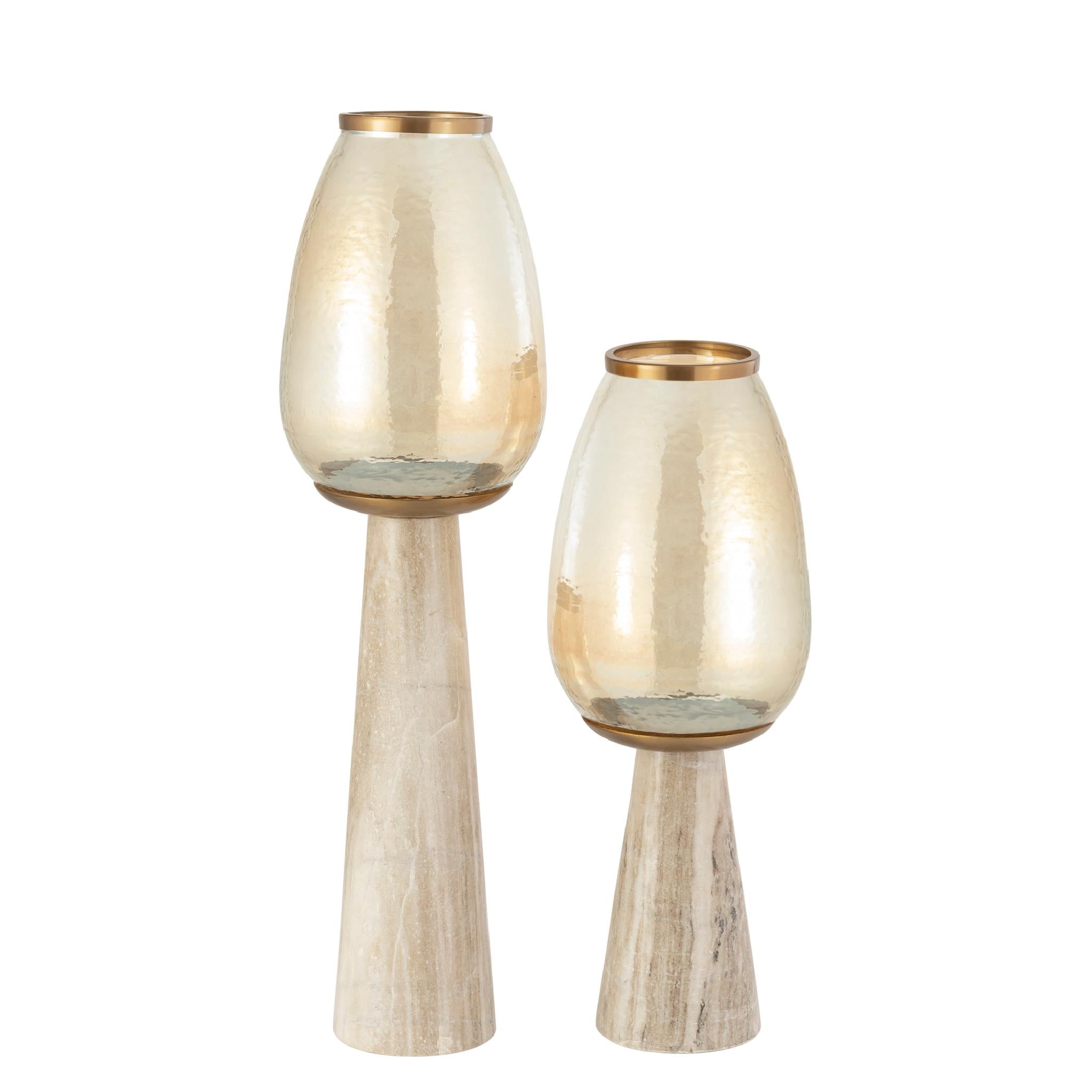 PTMD Windlicht Berdand - 22x22x59 cm - Glas - Beige