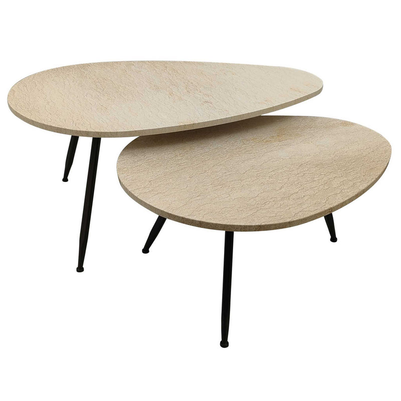 PTMD Salontafel Veria - 50x60x43 cm - Marmer - Beige - Set van 2