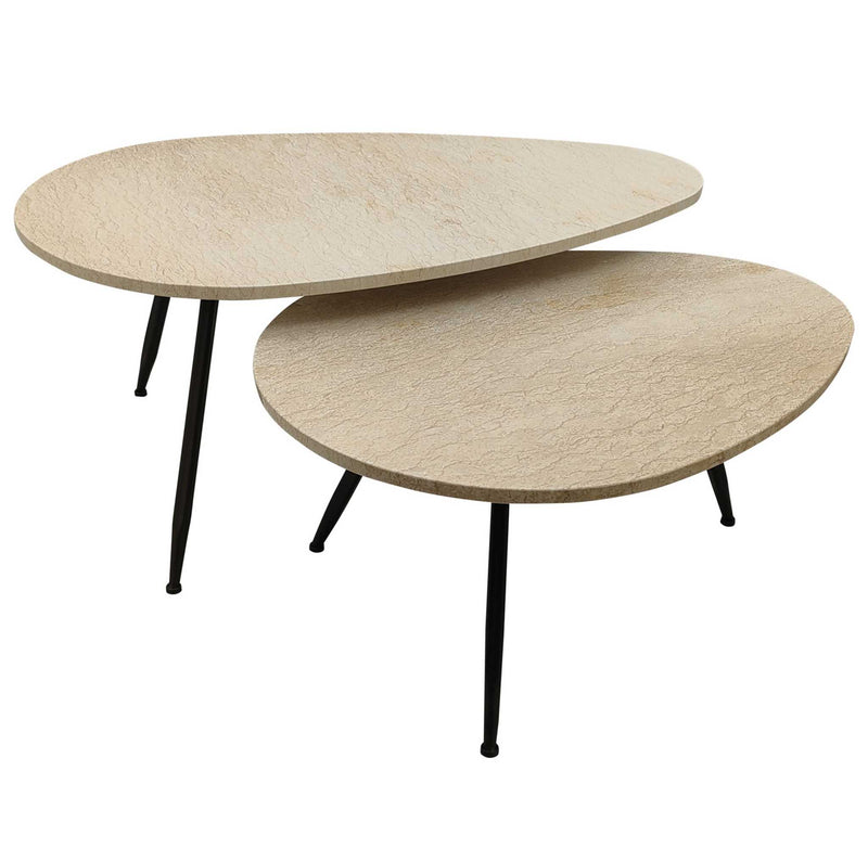 PTMD Salontafel Veria - 50x60x43 cm - Marmer - Beige - Set van 2