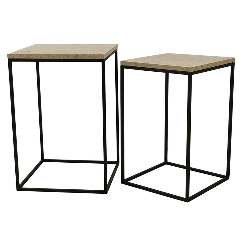 PTMD Bijzettafel Volos - 0x0x0 cm - Marmer - Beige - Set van 2