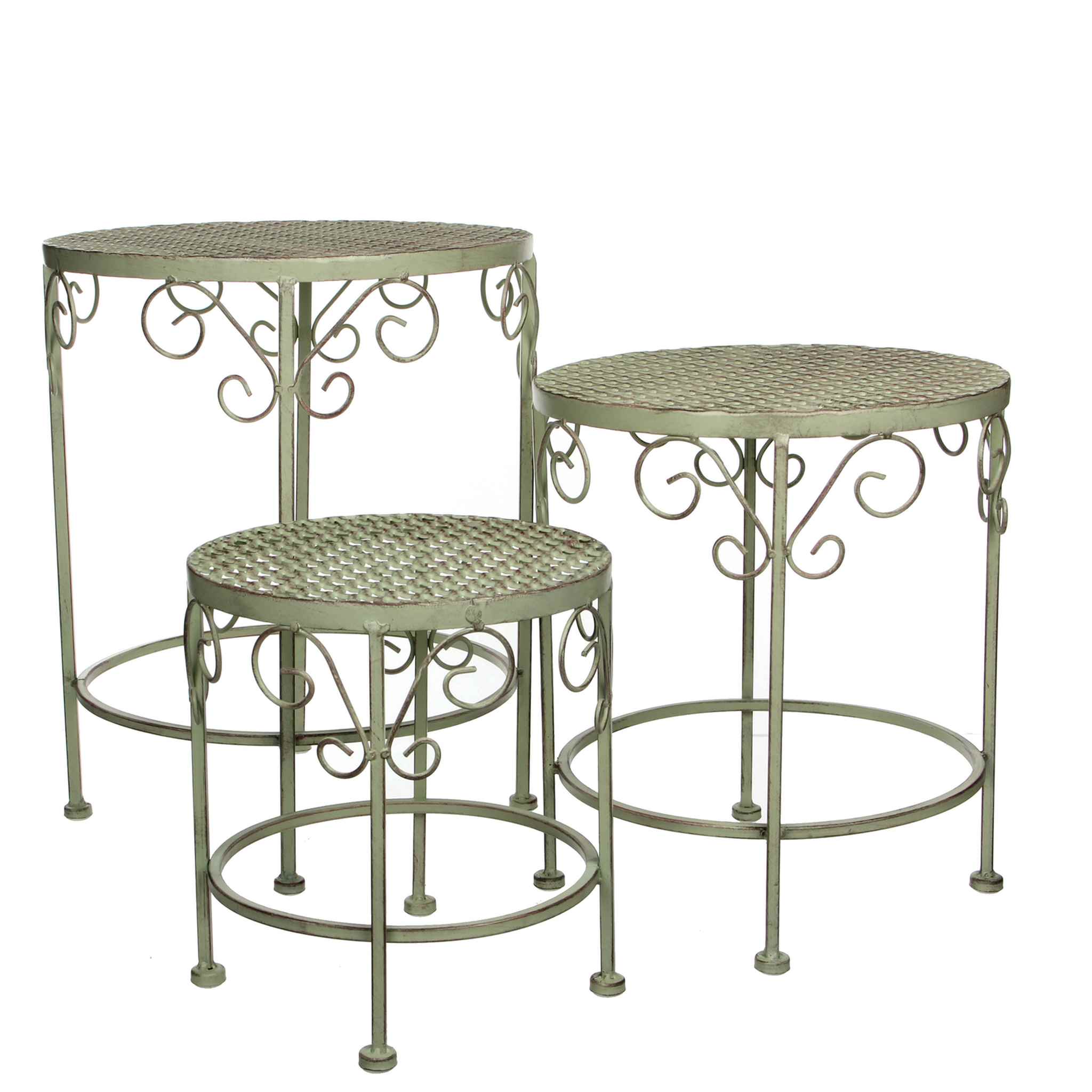 Mica Decorations Plantentafel Provence - 35x35x43 cm - Ijzer - Licht Groen - Set van 3