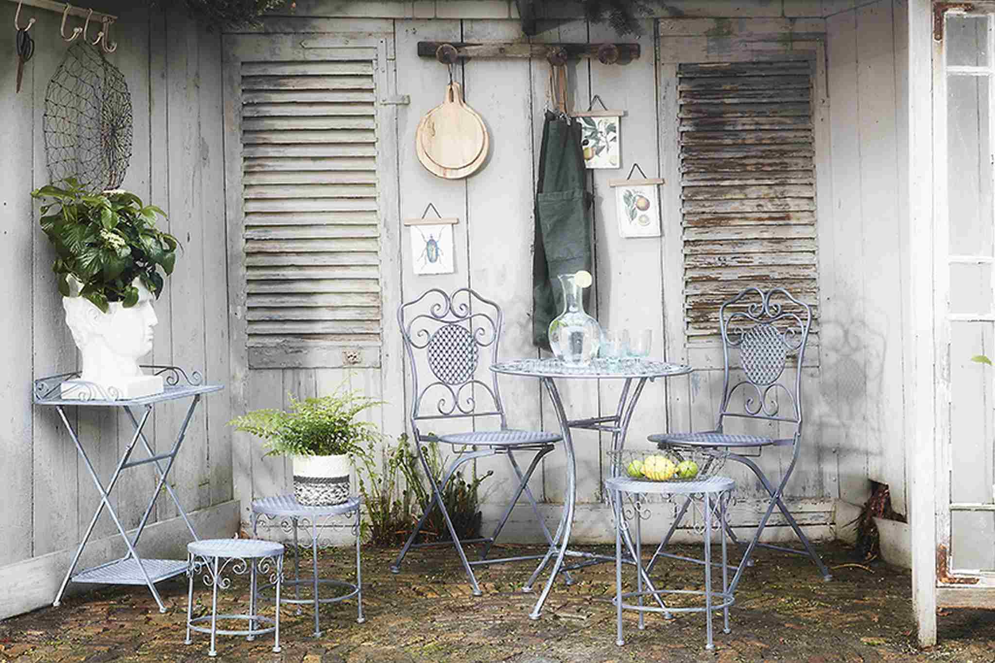 Mica Decorations Plantentafel Provence - 35x35x43 cm - Ijzer - Grijs - Set van 3