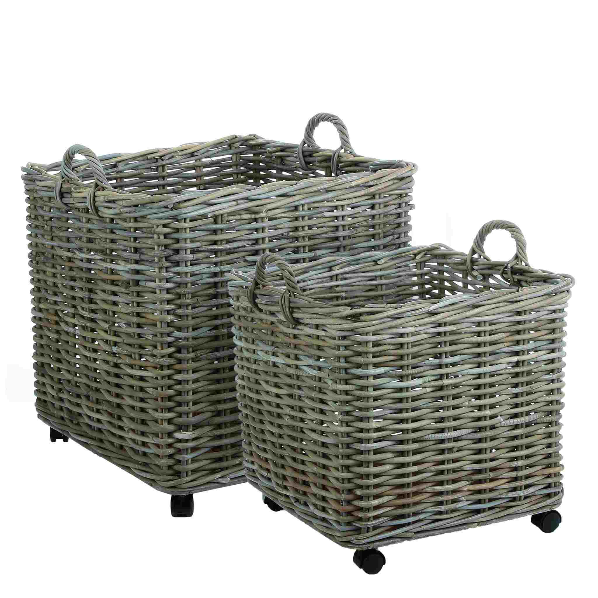 Mica Decorations Mand Marcia - 58x58x58 cm - Rotan - Grijs- Set van 2