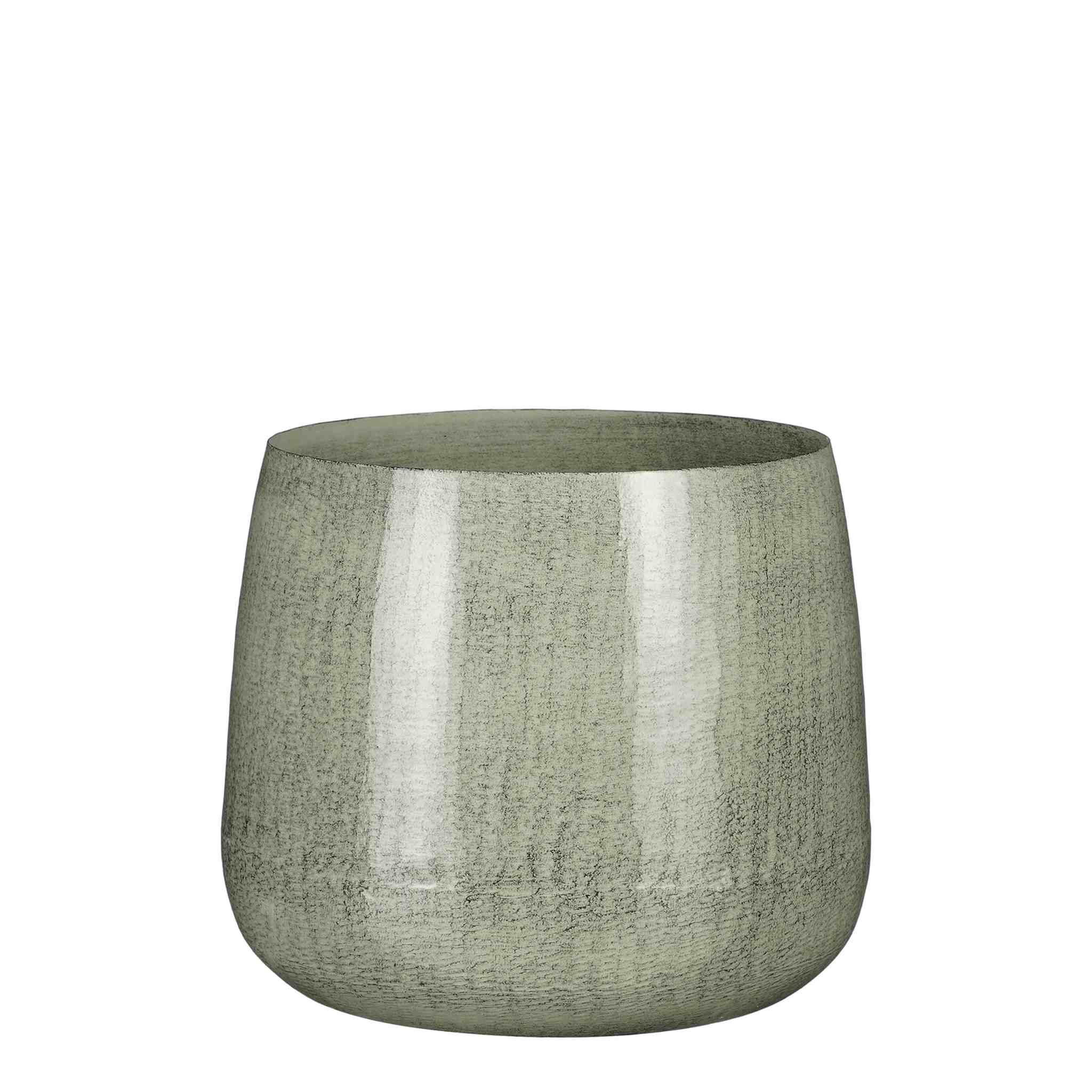 Mica Decorations Bloempot Benson Rond - 23x23x20 cm - Ijzer - Lichtgrijs