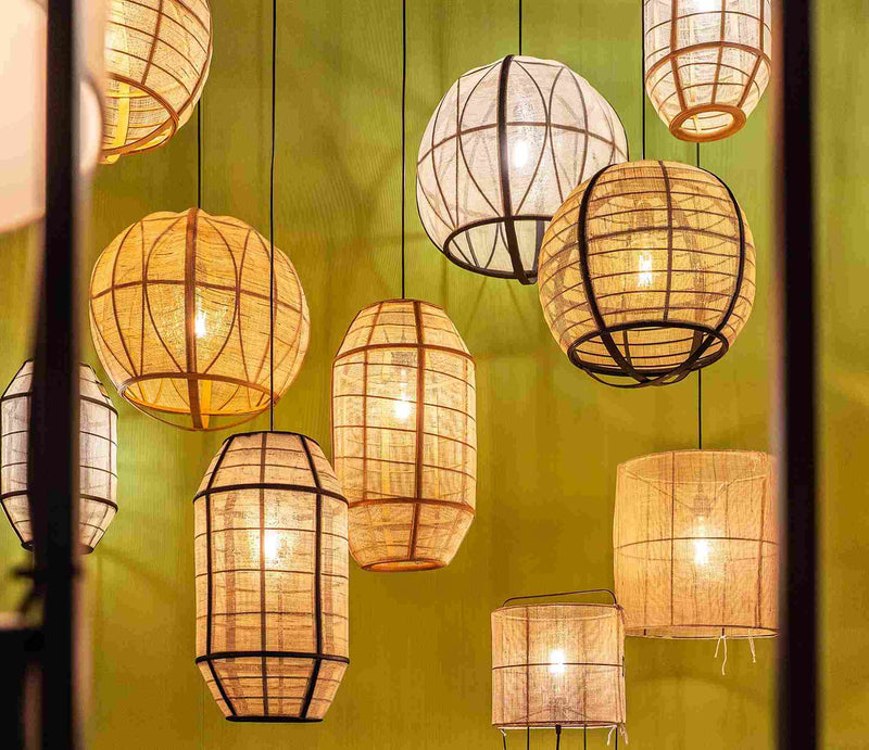 Mica Decorations Hanglamp Pella - 45x45x43.5 cm - linen - Gebroken Wit