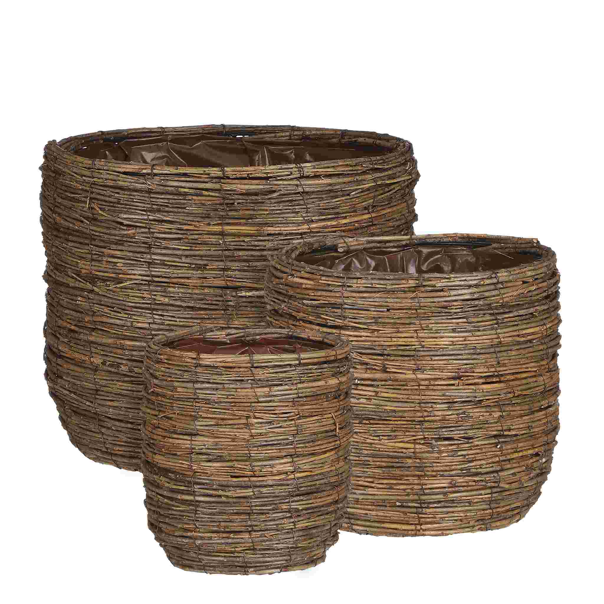 Mica Decorations Bloempot Cargo - 34x34x28 cm - Willow - Bruin- Set van 3