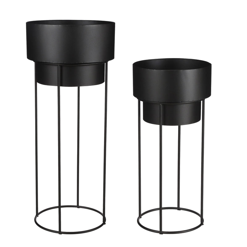 Mica Decorations Bloempot op Standaard - H91xØ38cm - Zwart - Set van 2