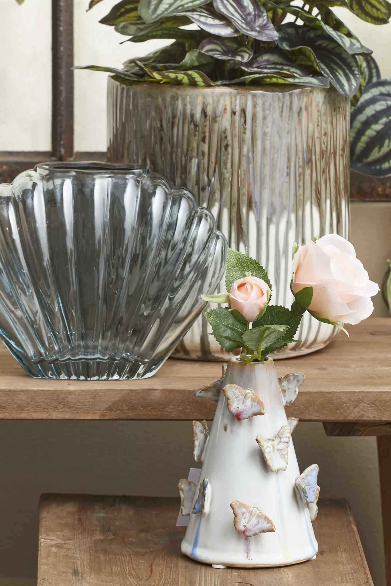 Mica Decorations Bloempot Lars - 29x29x29 cm - Keramiek - Bruin- Set van 4