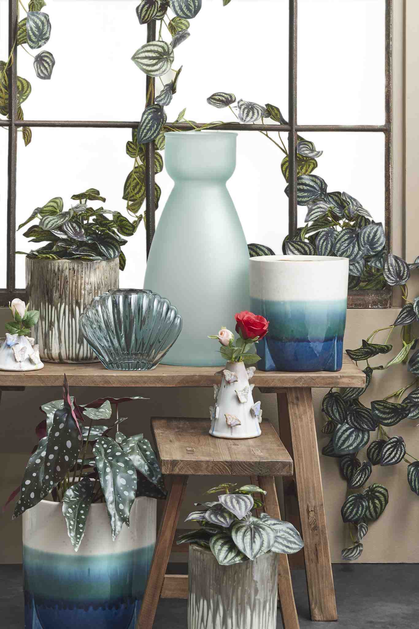Mica Decorations Bloempot Lars - 29x29x29 cm - Keramiek - Bruin- Set van 4