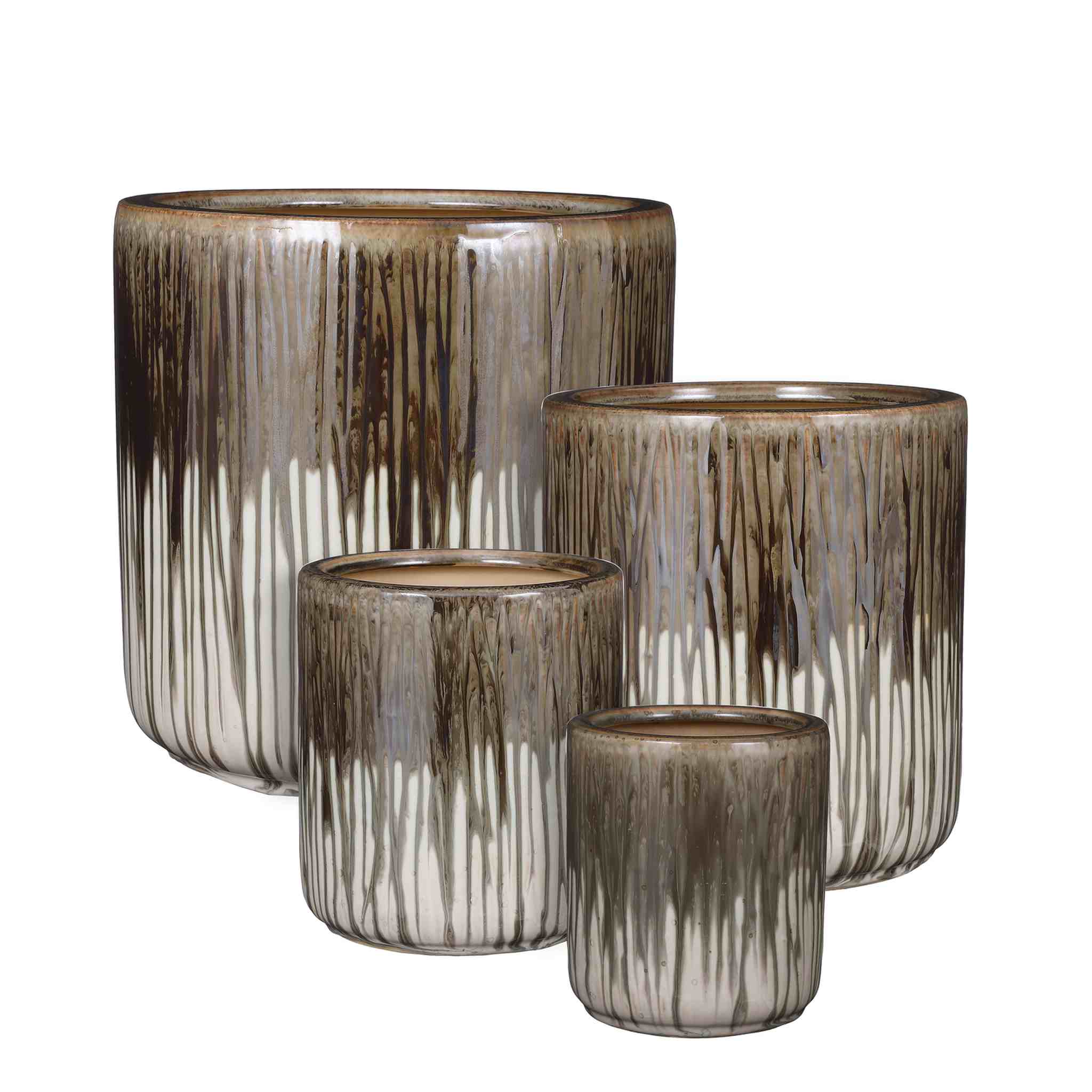 Mica Decorations Bloempot Lars - 29x29x29 cm - Keramiek - Bruin- Set van 4