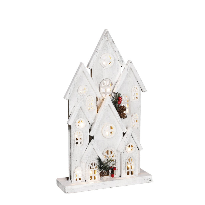 House of Seasons Huis Decoratief Object - 26x8x43 cm - Hout - Wit