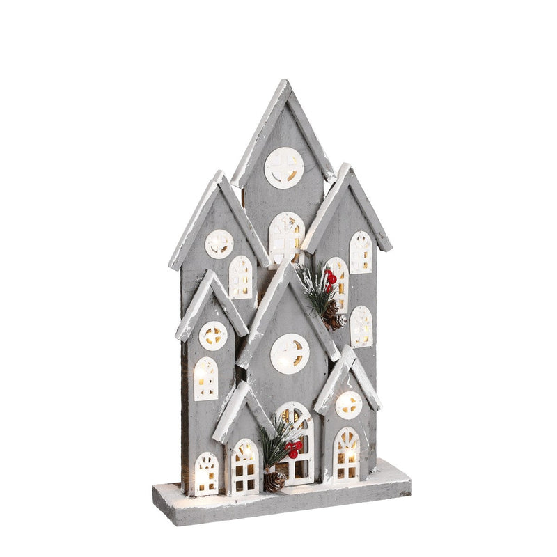 House of Seasons Huis Decoratief Object - 26x8x43 cm - Hout - Grijs