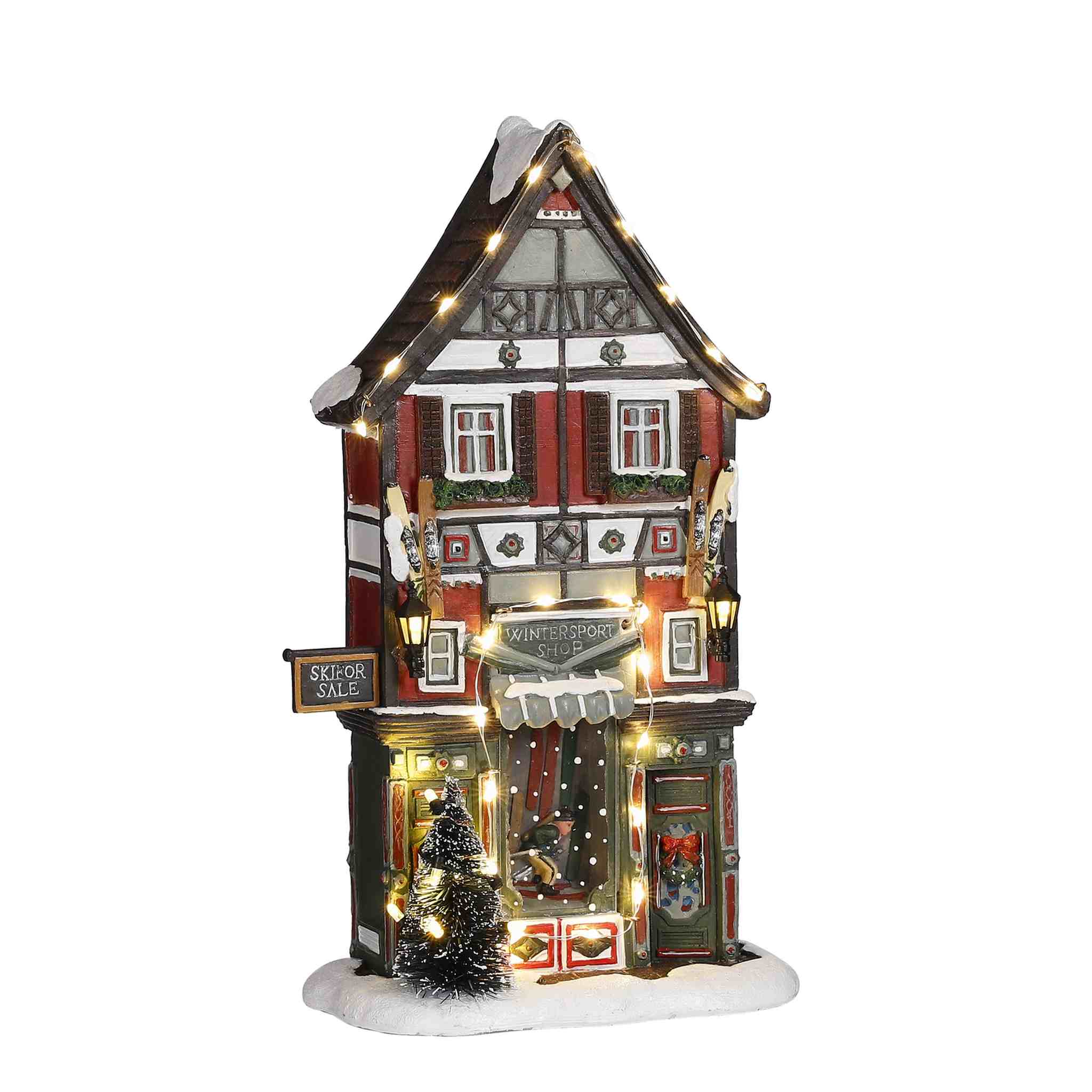 Luville Kerstdorp Wintersport winkel - 17.5x8x28 cm - Polyresin - Multi