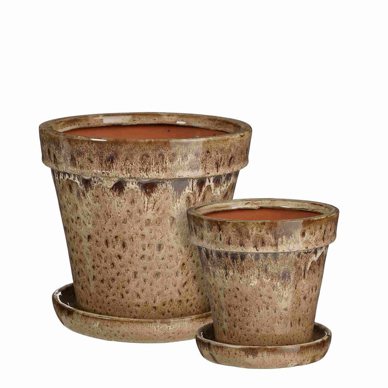 Mica Decorations Bloempot Lotus - 25x25x23 cm - Keramiek - Lichtbruin- Set van 2
