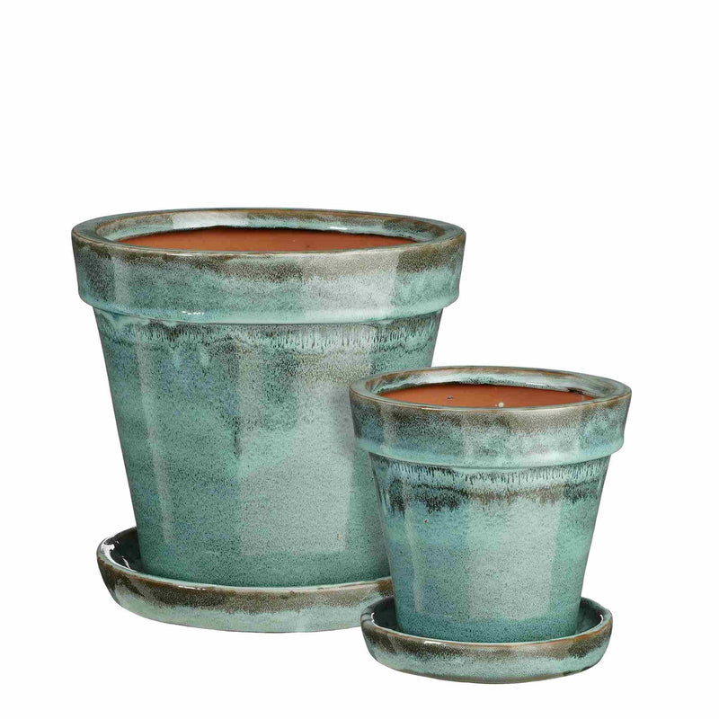 Mica Decorations Bloempot Lotus - 25x25x23 cm - Keramiek - Groen- Set van 2