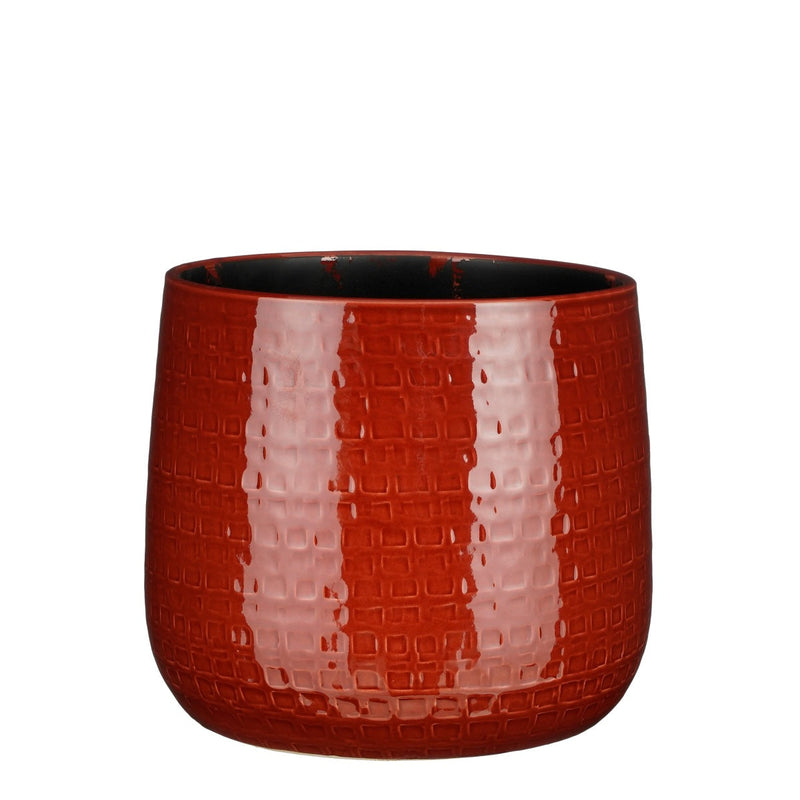 Mica Decorations Floyd Bloempot - 28x28x23 cm - Keramiek - Donkerrood