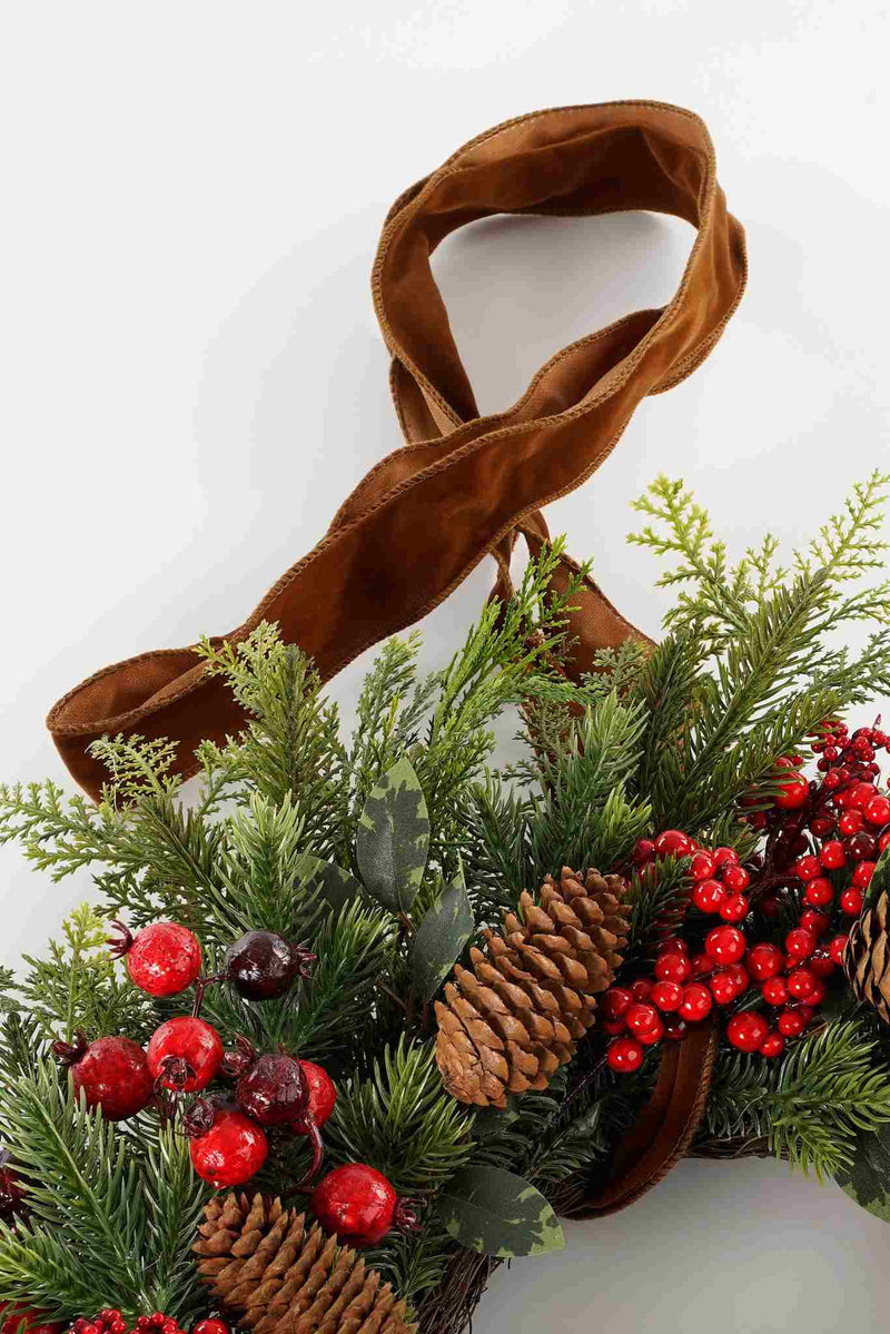 House of Seasons Kerstkrans Ribbon - 50x50x12 cm - Polyethyleen - Rood