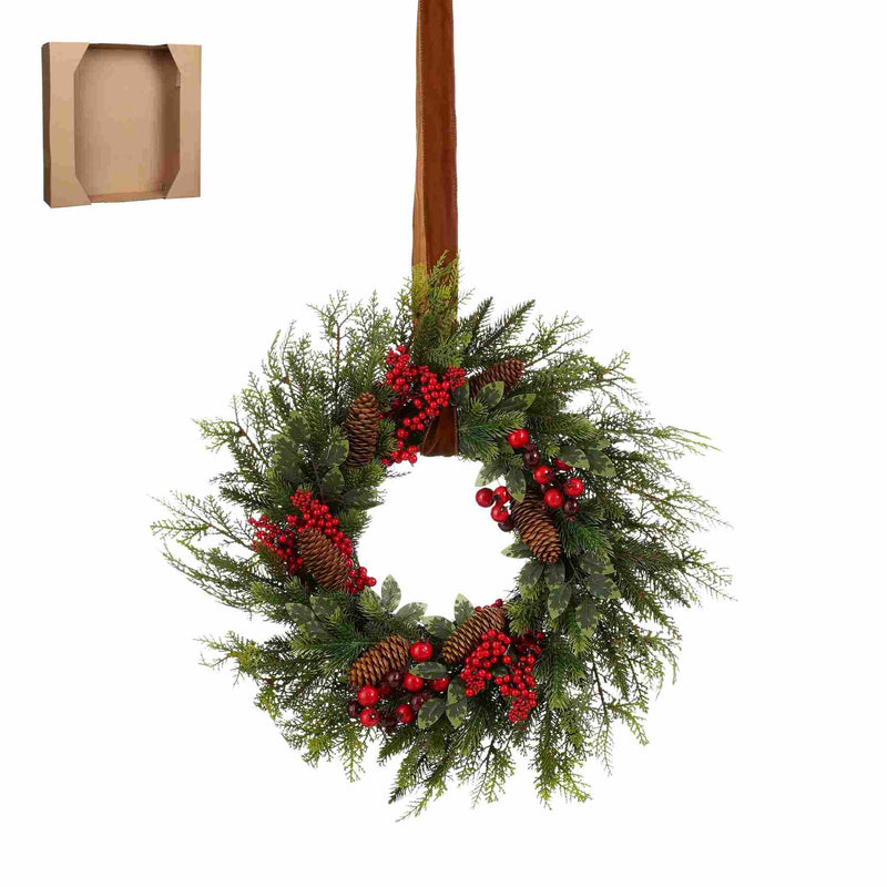 House of Seasons Kerstkrans Ribbon - 50x50x12 cm - Polyethyleen - Rood