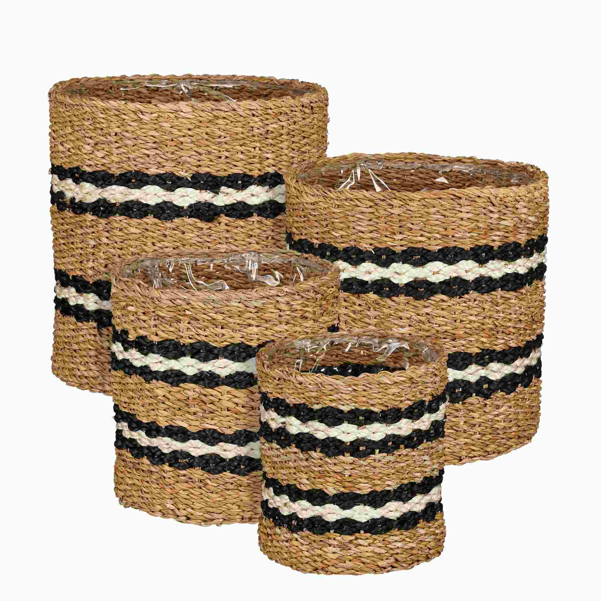 Mica Decorations Mand Dave - 36x36x36 cm - Zeegras - Zwart- Set van 4