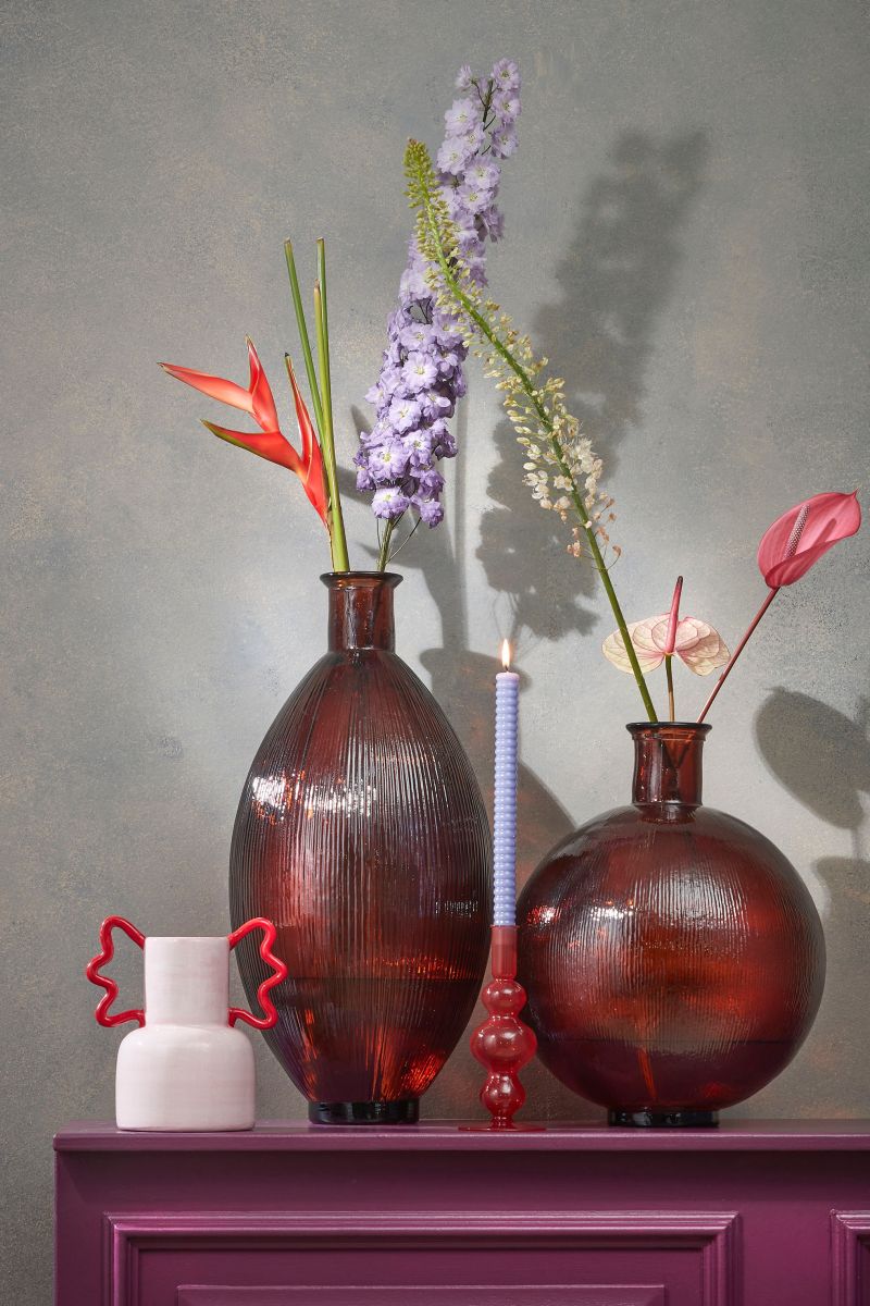 Mica Decorations Firenza Vaas - 29x29x59 cm - Glas - Donkerbruin