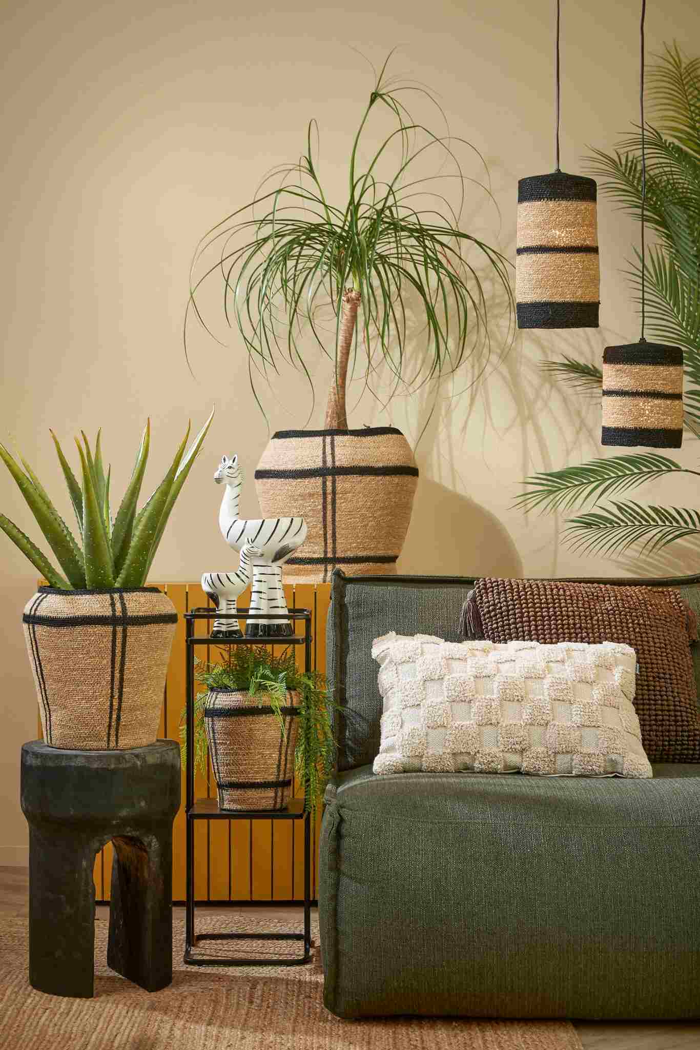Mica Decorations Hanglamp Jinx - 15x15x30 cm - Jute - Zwart