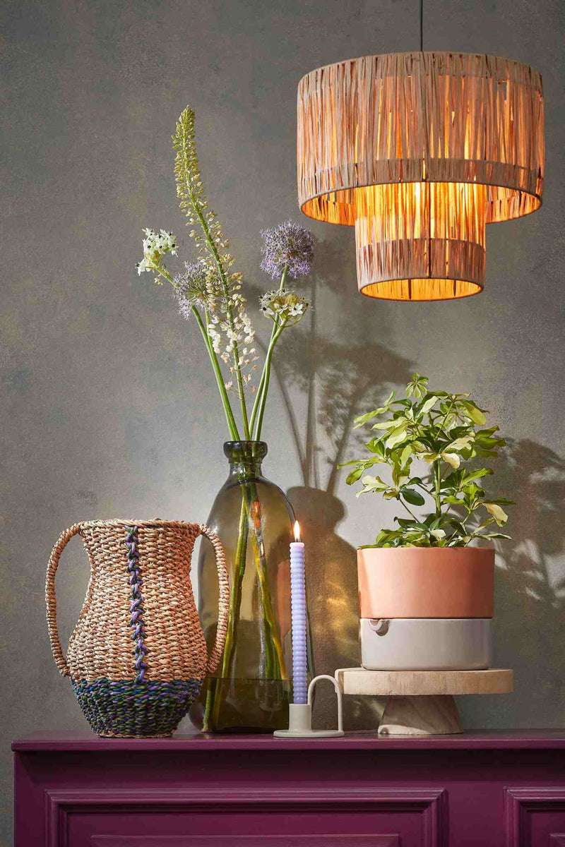 Mica Decorations Hanglamp Elisa - 35x35x30 cm - Raffia - Bruin