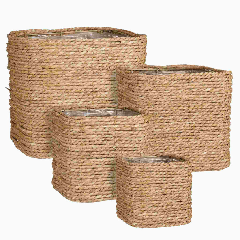 Mica Decorations Mand Belmond - 35x35x32 cm - Zeegras - Bruin- Set van 4
