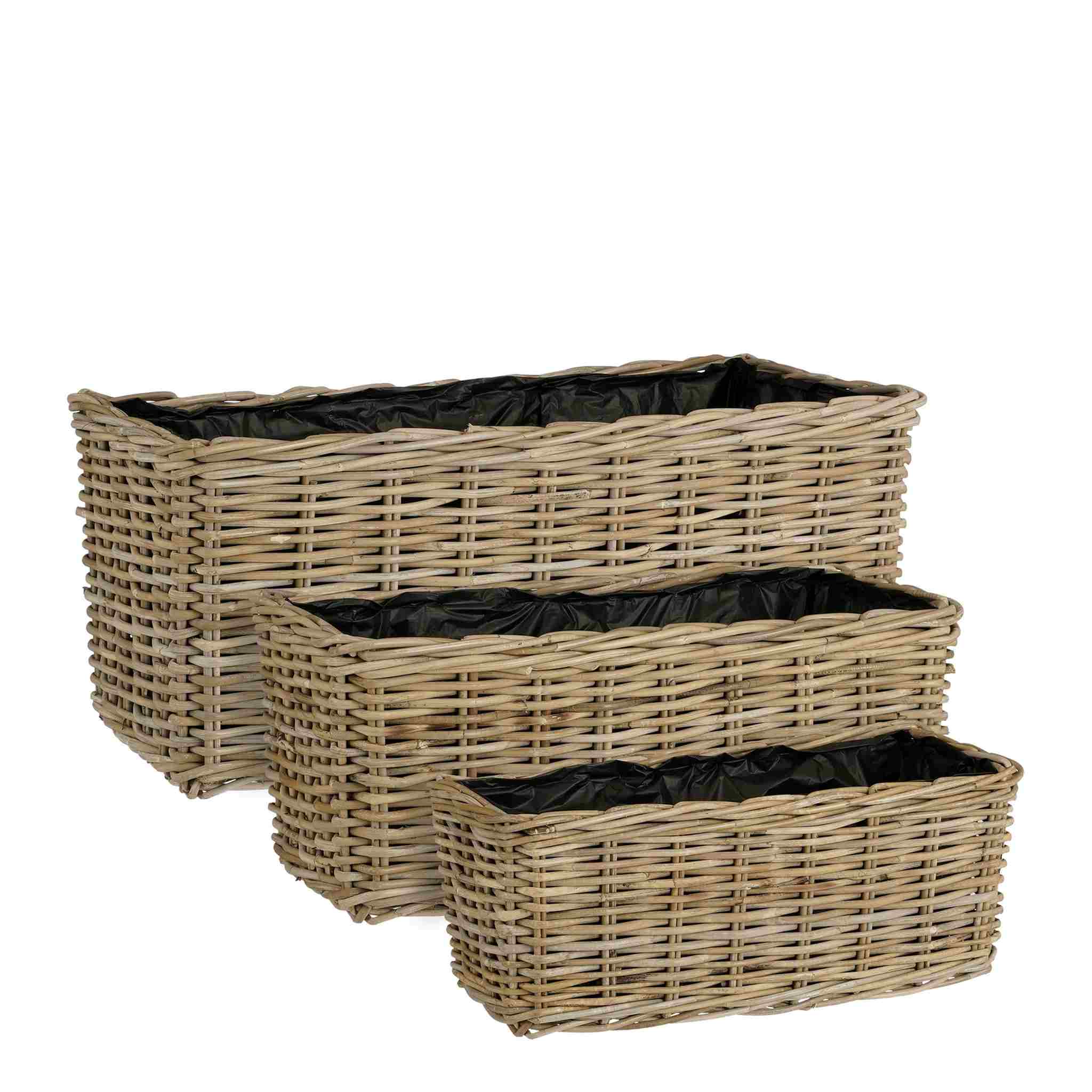 Mica Decorations Mand Marcia - 78x38x34 cm - Rotan - Grijs- Set van 3