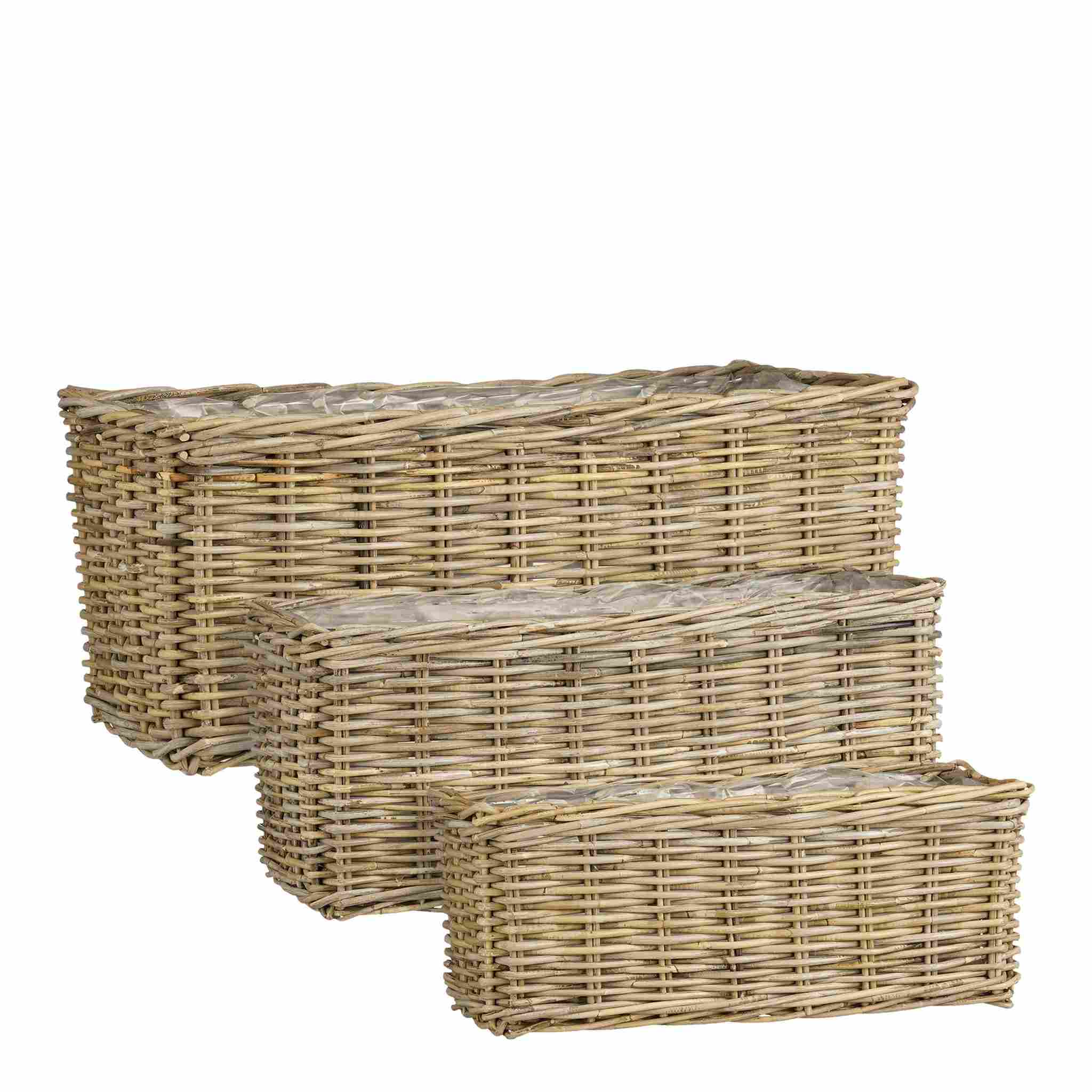 Mica Decorations Mand Marcia - 78x38x34 cm - Rotan - Grijs- Set van 3