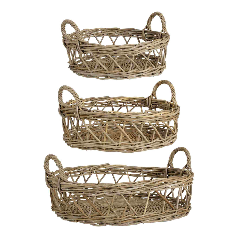 Mica Decorations Kerstverlichting Marcia - 16x16x50 cm - Rotan - Grijs - Set van 3