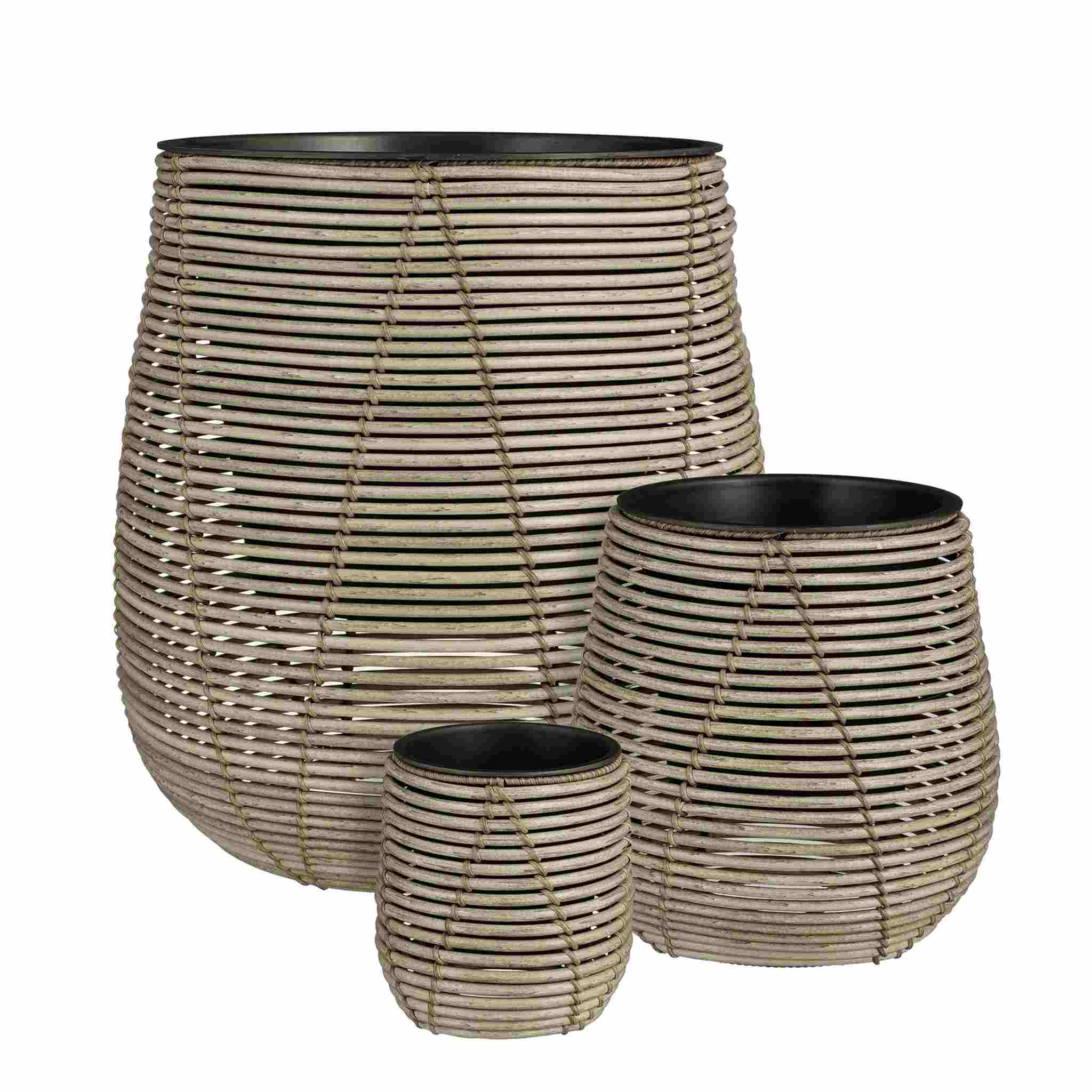 Mica Decorations Bloempot Cancun - 47x47x50 cm - Gerecycled Plastic - Lichtgrijs- Set van 3