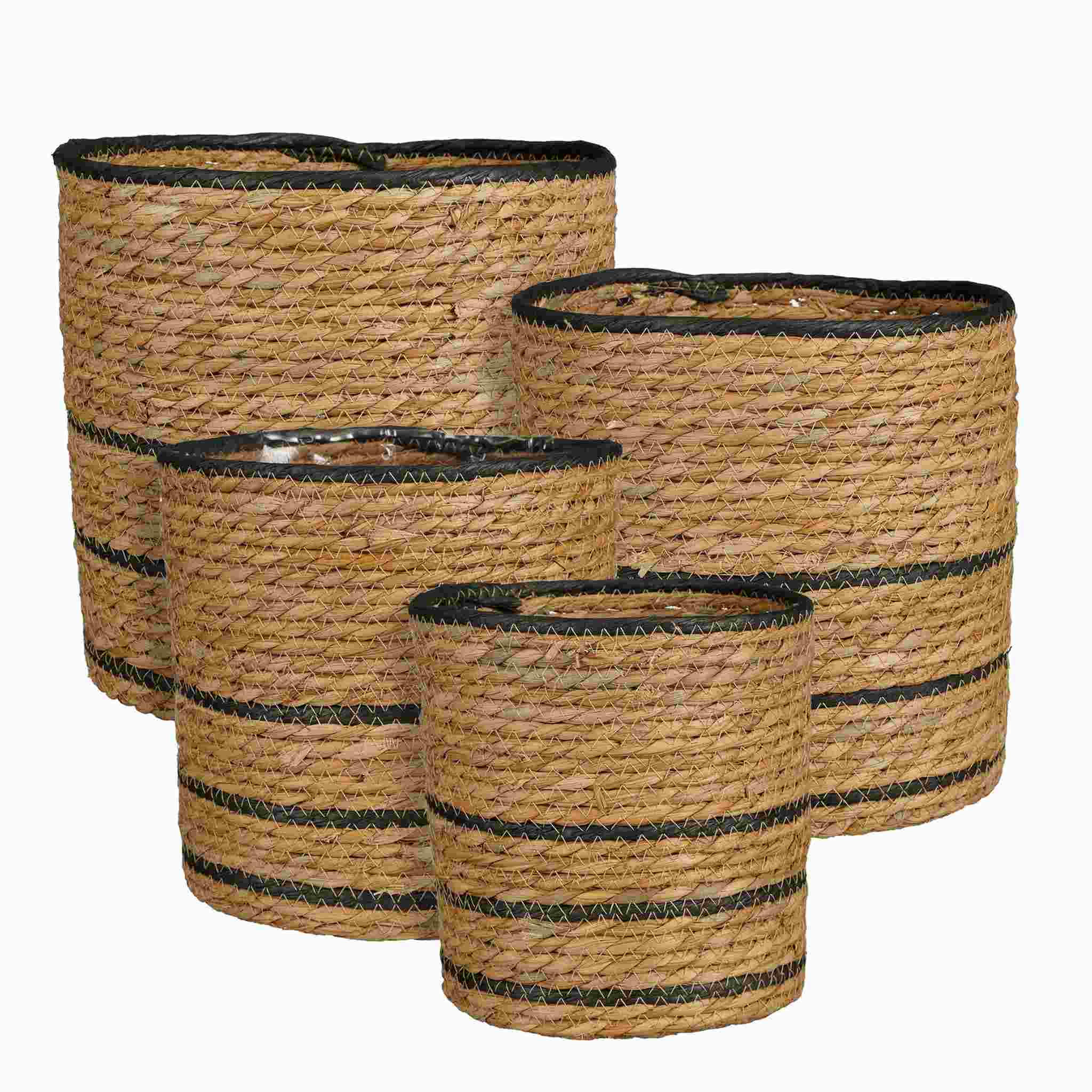 Mica Decorations Mand Rachel - 25x25x25 cm - Zeegras - Zwart- Set van 4