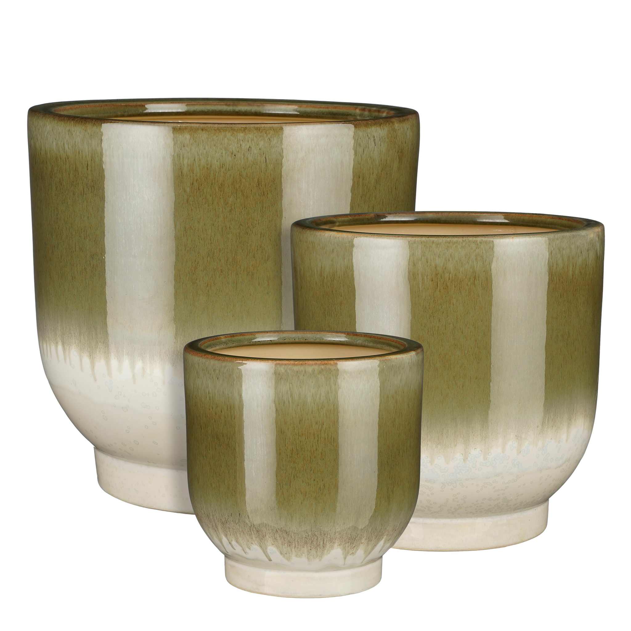 Mica Decorations Bloempot Tara - 30x30x30 cm - Keramiek - Donkergroen- Set van 3
