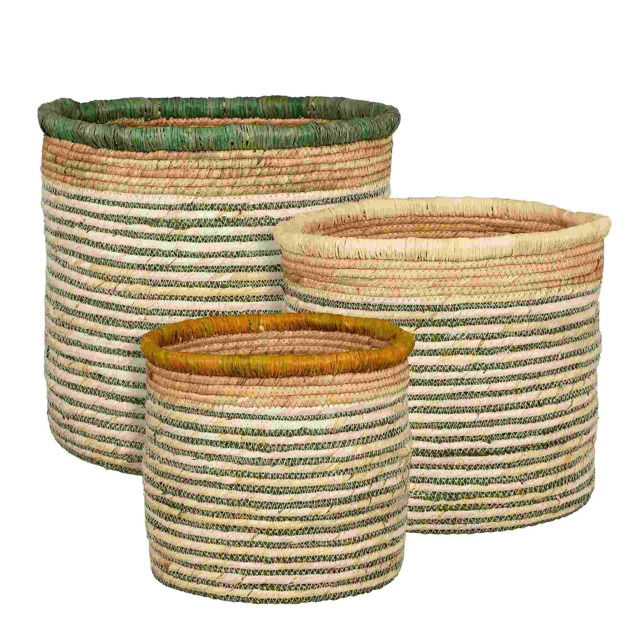 Mica Decorations Mand Lid - 33x33x31 cm - Maïsblad  - Licht Bruin,Creme,Groen - Set van 3